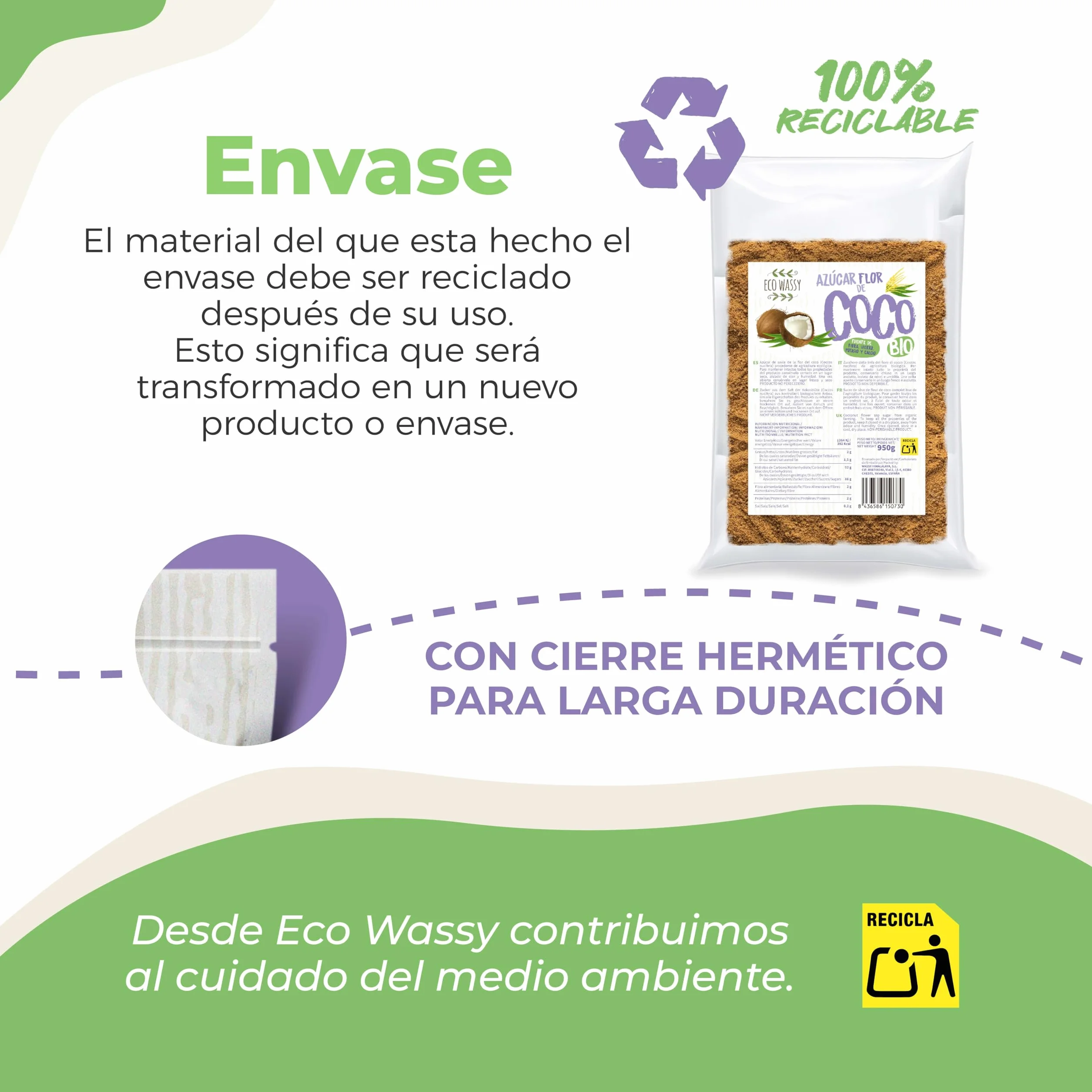 Azúcar De Flor de Coco Orgánico 950g Sin Gluten Bajo Índice Glucémico Vegano