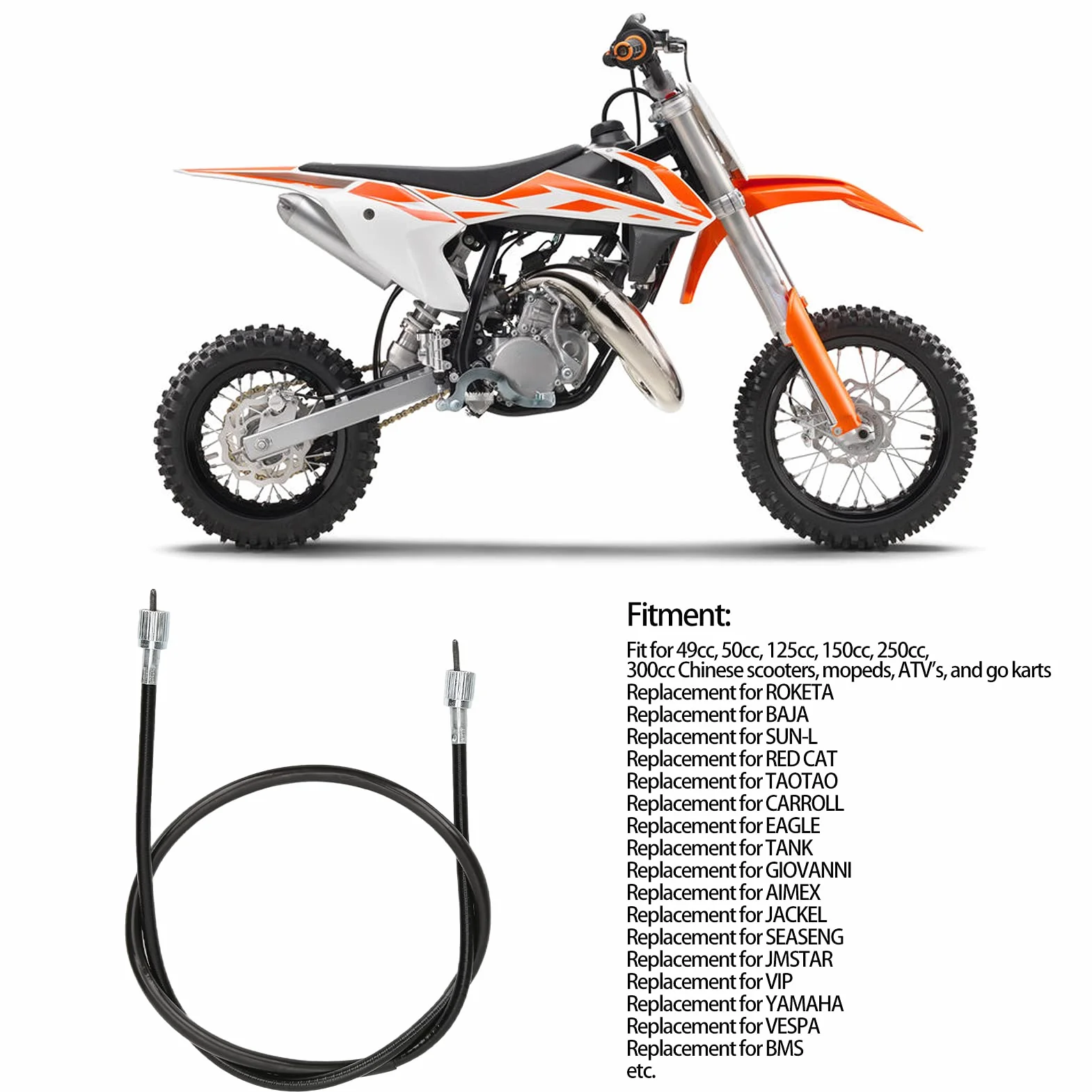 Cable de Contador de Velocidad de 39 Pulgadas para 49 50 125 150 250 300 Scooters, Unidad de Medidor de Velocidad
