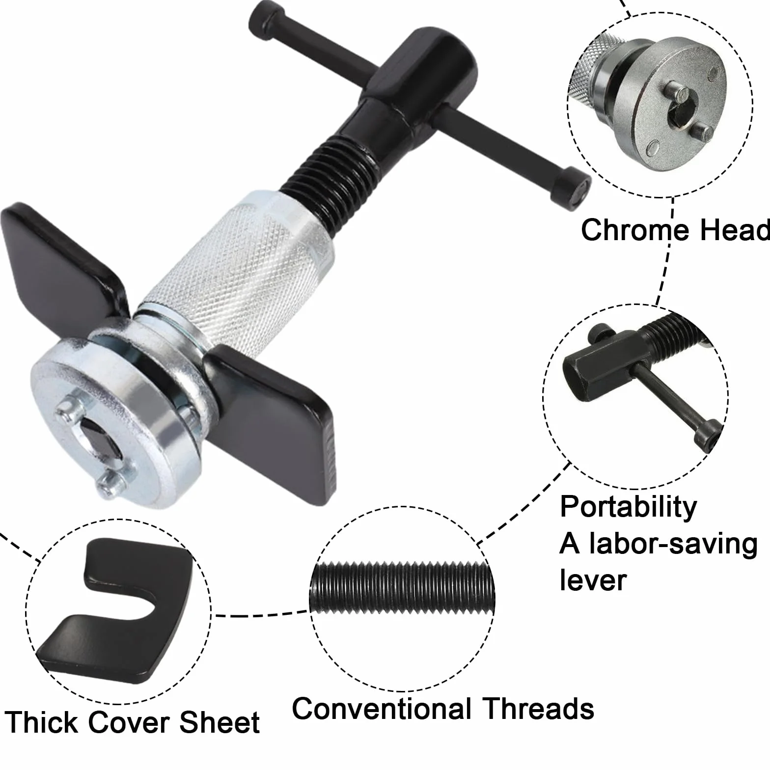 Rierousy Retractor de pistón de freno universal, herramienta de frenos, retractor de cilindro de freno, herramienta de frenos para vehículos, herramienta de retracción de frenos adecuada para una gran