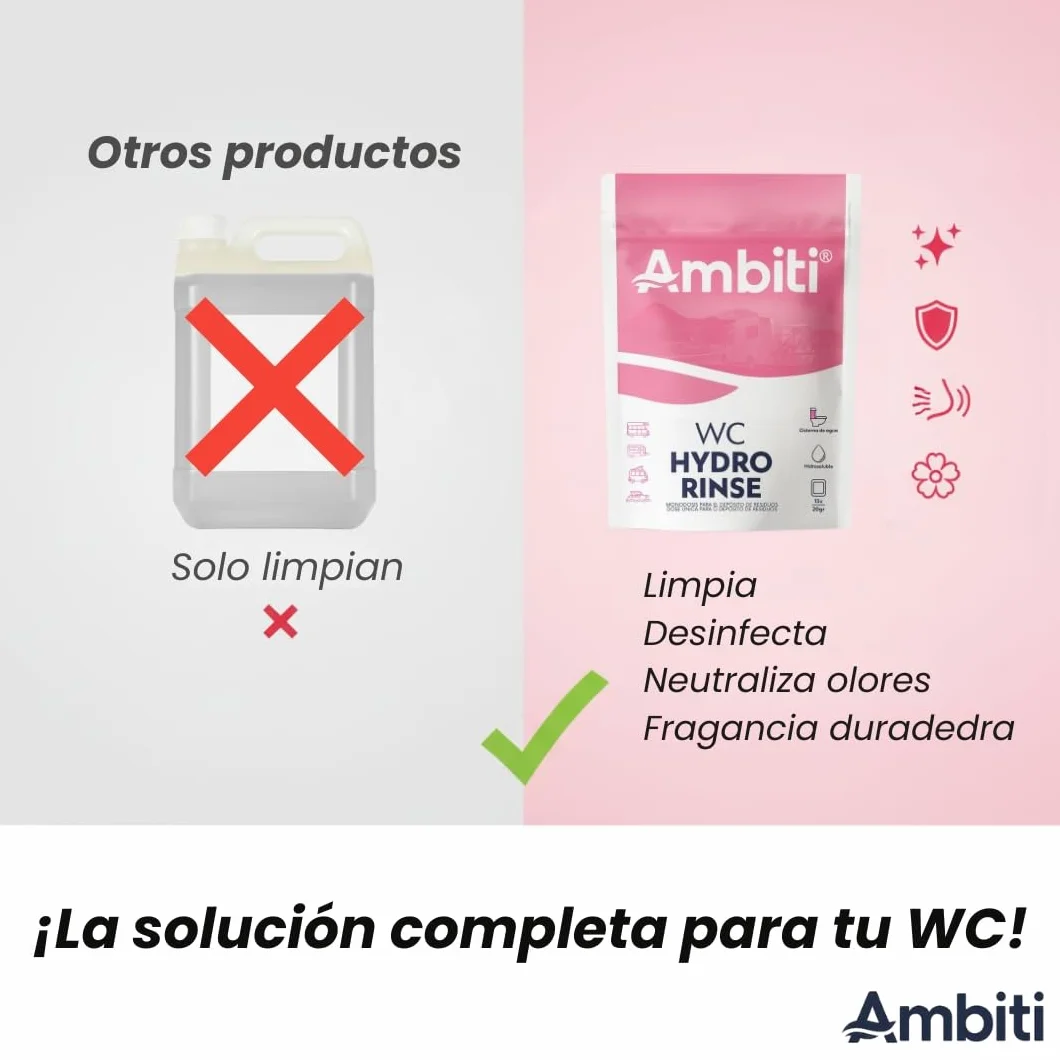 Ambiti | WC Rinse | Monodosis Hidrosolubles para Cisterna de Inodoros Portátiles y Cassettes |Desinfecta y Perfuma en Cada Descarga |Camper,Autocaravana,Caravana y Barco |Piña Colada |15 Ud
