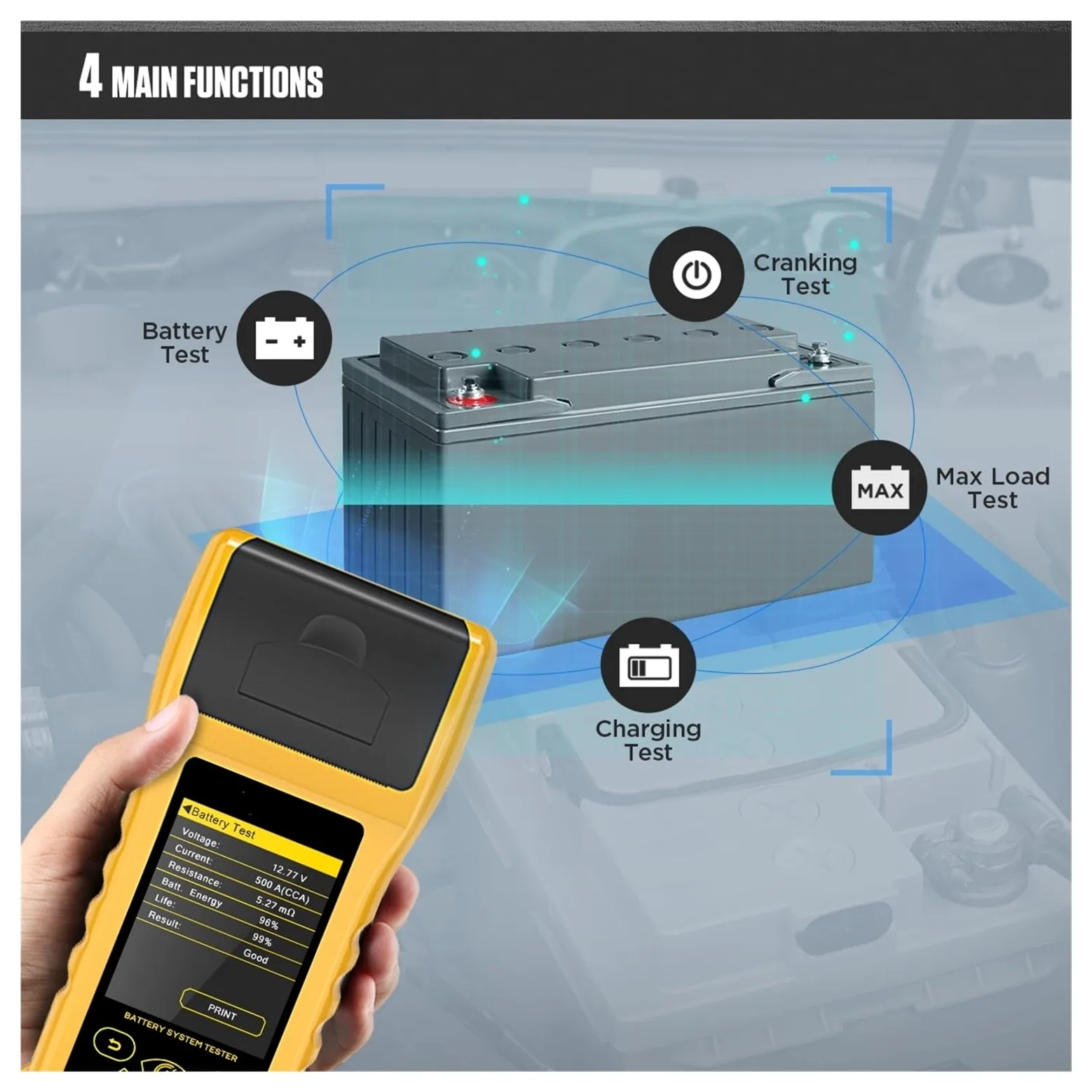 Comprobador de baterias, Probador de batería de coche BT760 con impresora térmica, prueba de carga máxima de carga de arranque de batería multilingüe for vehículo