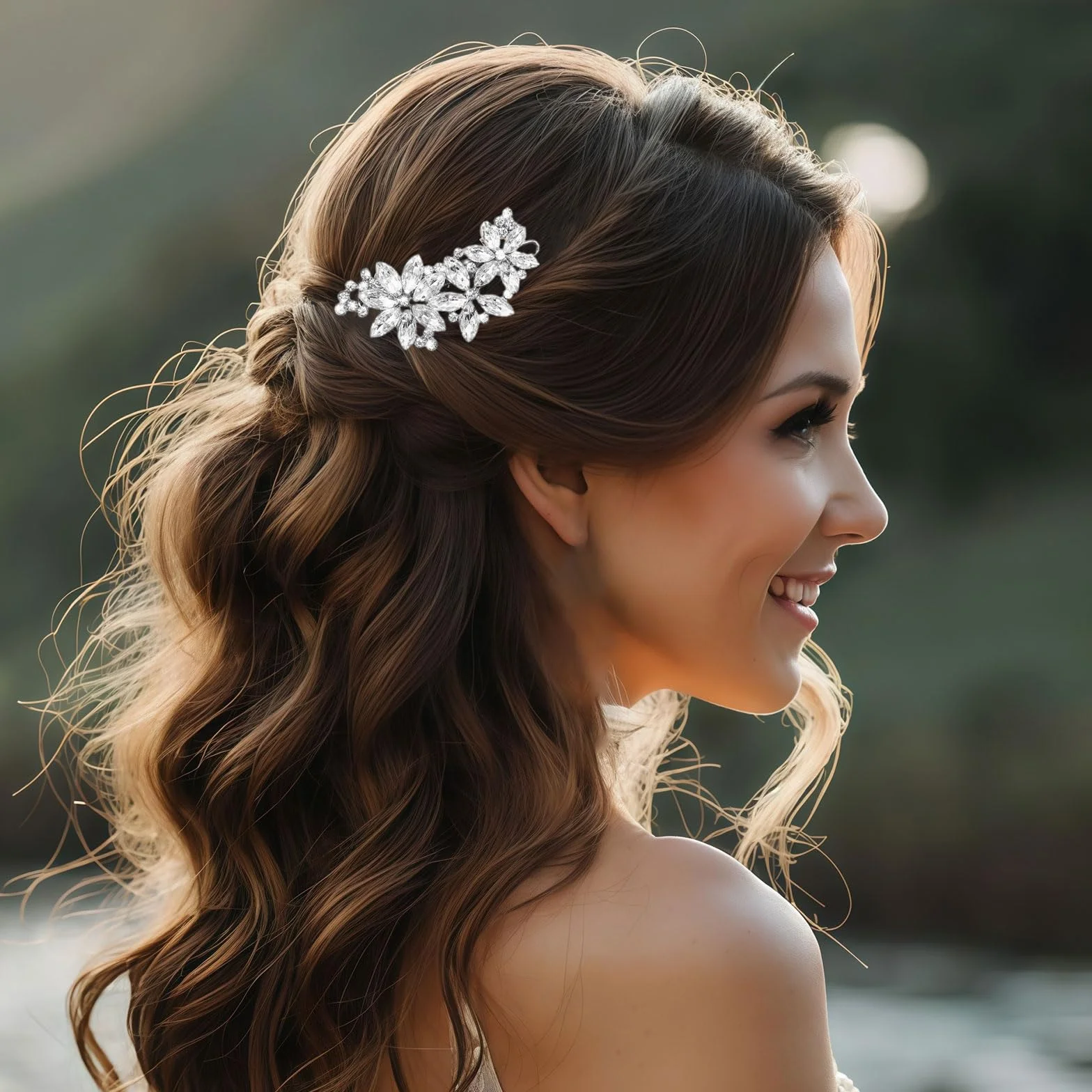 Horquillas de strass para mujeres accesorios para el cabello con flores plateadas brillantes pasadores de cristal