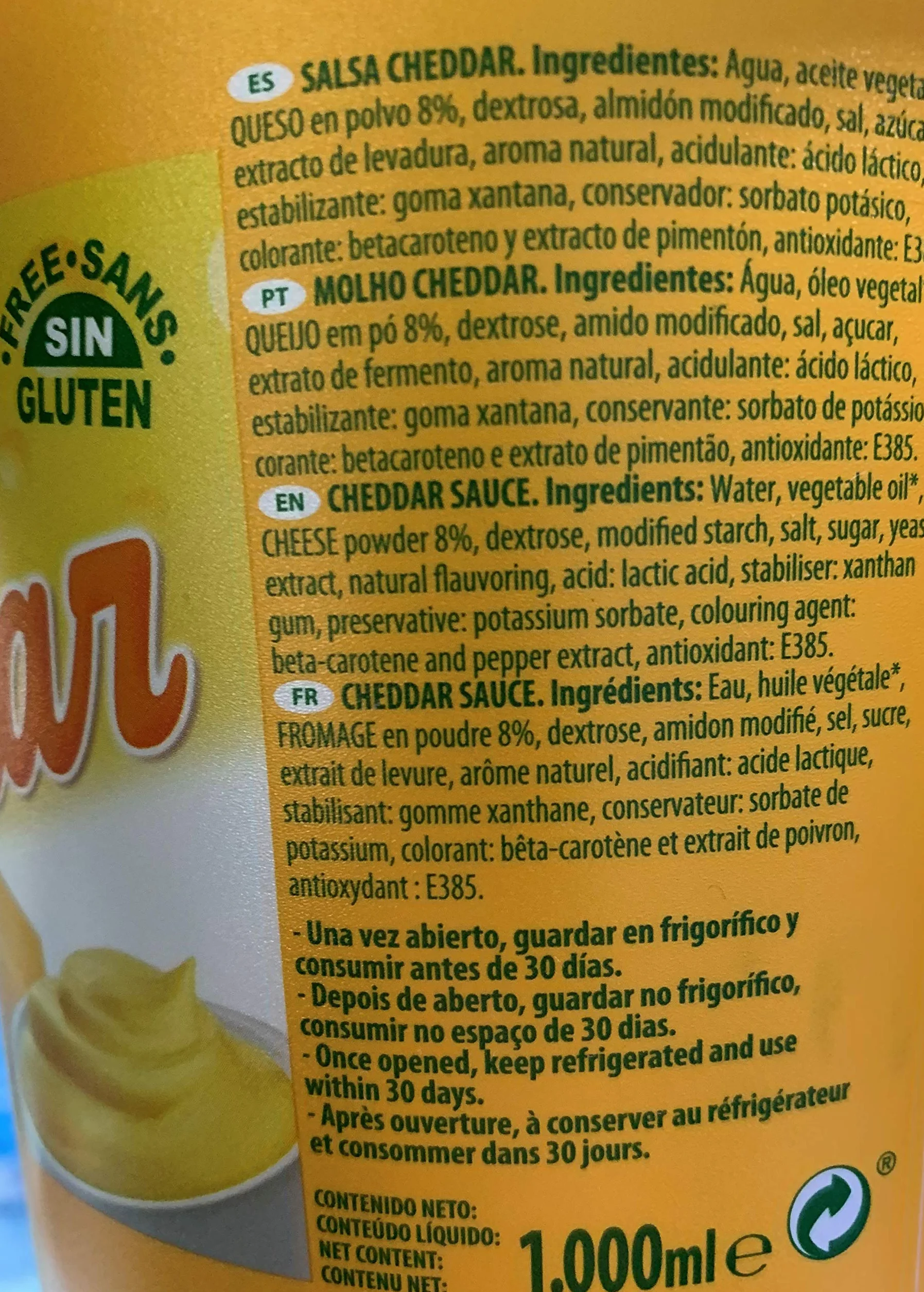 SALSA CHEDDAR CUBO 1000ML CHOVI