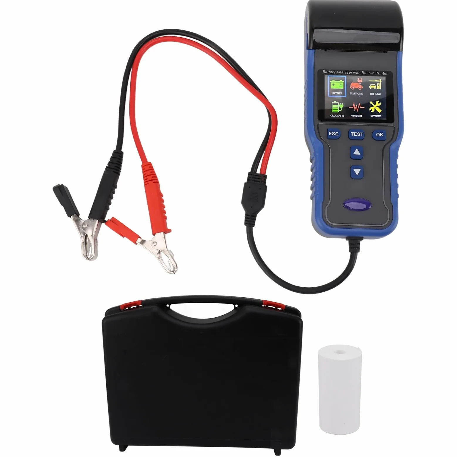 Brrnoo Probador de Batería de Coche Multifuncional de 12V y 24V con Impresora Integrada para Pruebas de Capacidad de Carga Interna y de Voltaje