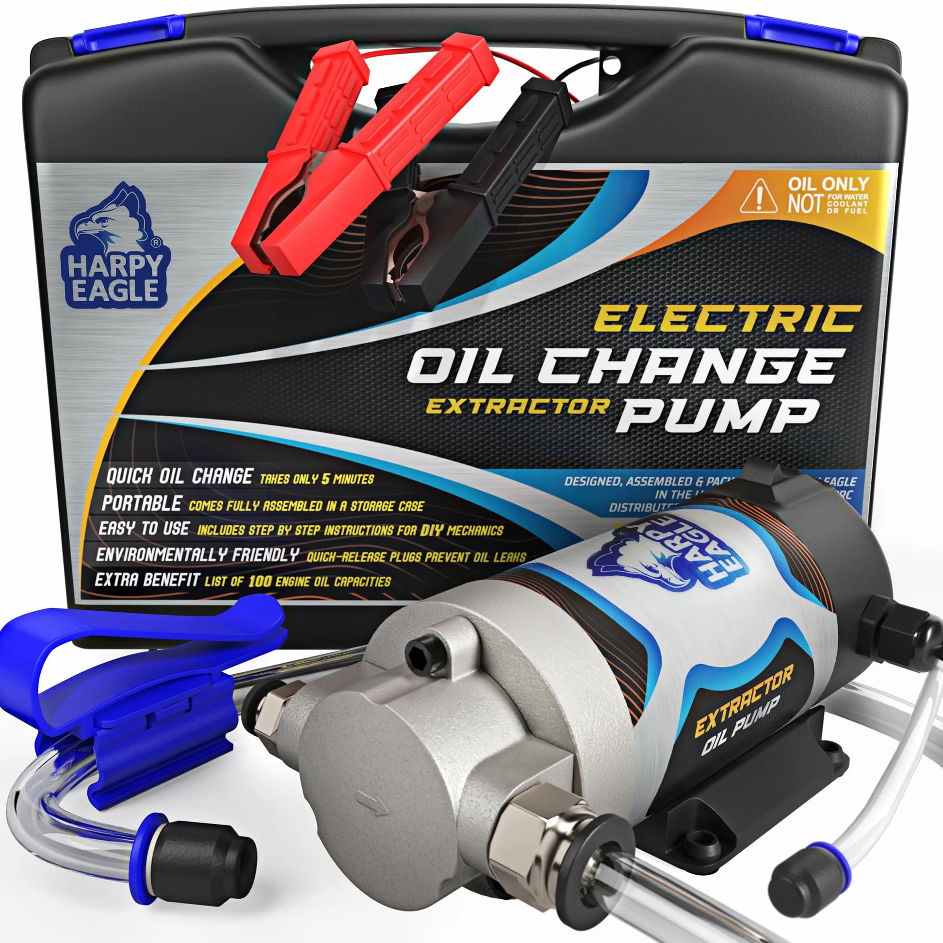 Harpy Eagle Bomba extractora eléctrica de cambio de aceite 12/24 V 100 W, transferencia de succión de fluido portátil para automóviles, barcos, motocicletas, camiones con estuche de almacenamiento