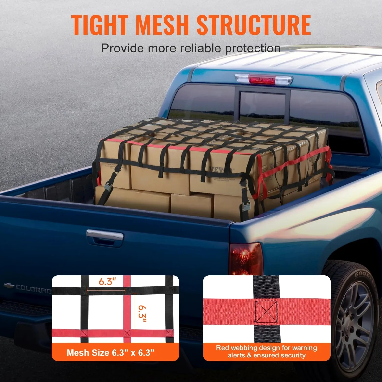 Red Maletero de Coche Car Trunk Rooftop Net Mesh Cargo with 4 Adjustable Straps& S-Hooks Trailer Dumpster Extend Covers