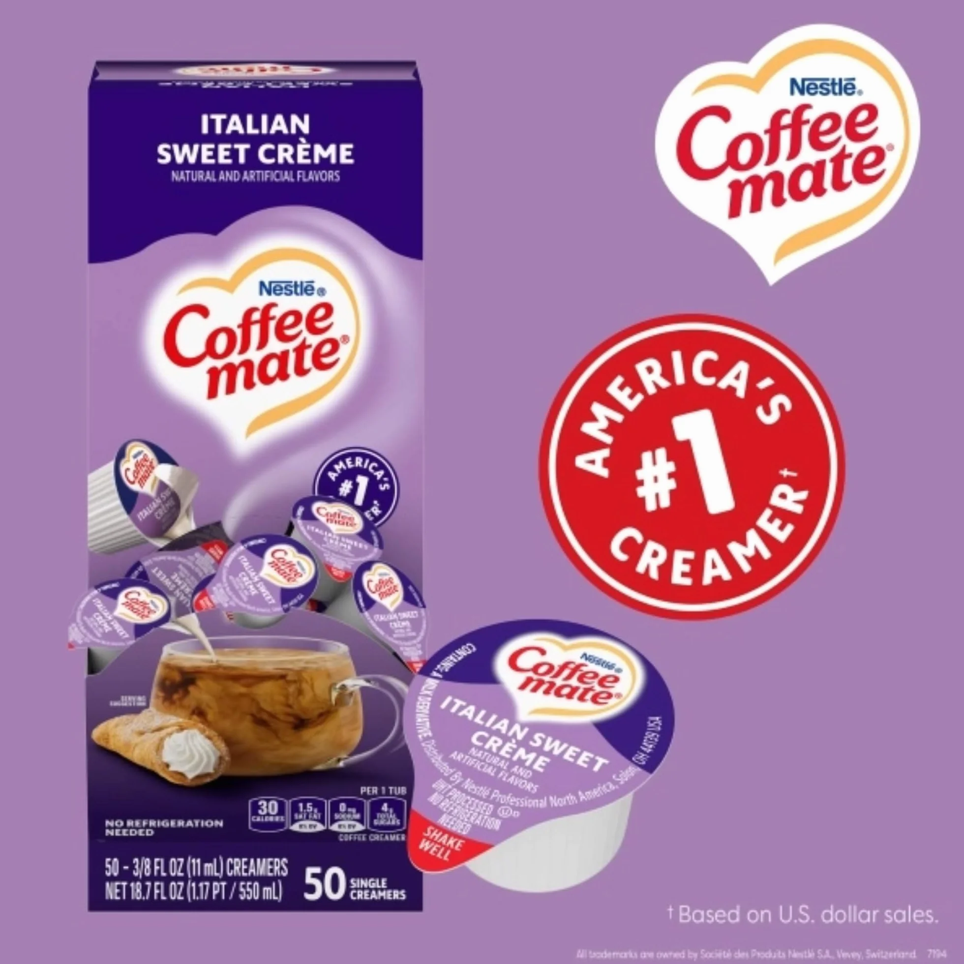 Coffee-mate Italian Sweet Creme Creamer Rich Gelato Flavor 50/box