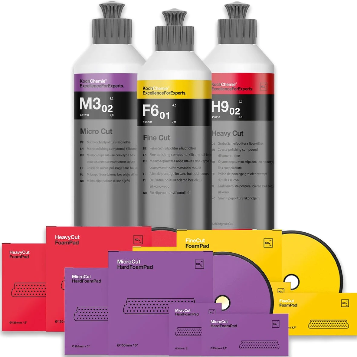 wortek KochChemie - Kit de pulido (3 almohadillas de 45 mm + pulido 250 ml + sin trapos de pulido)