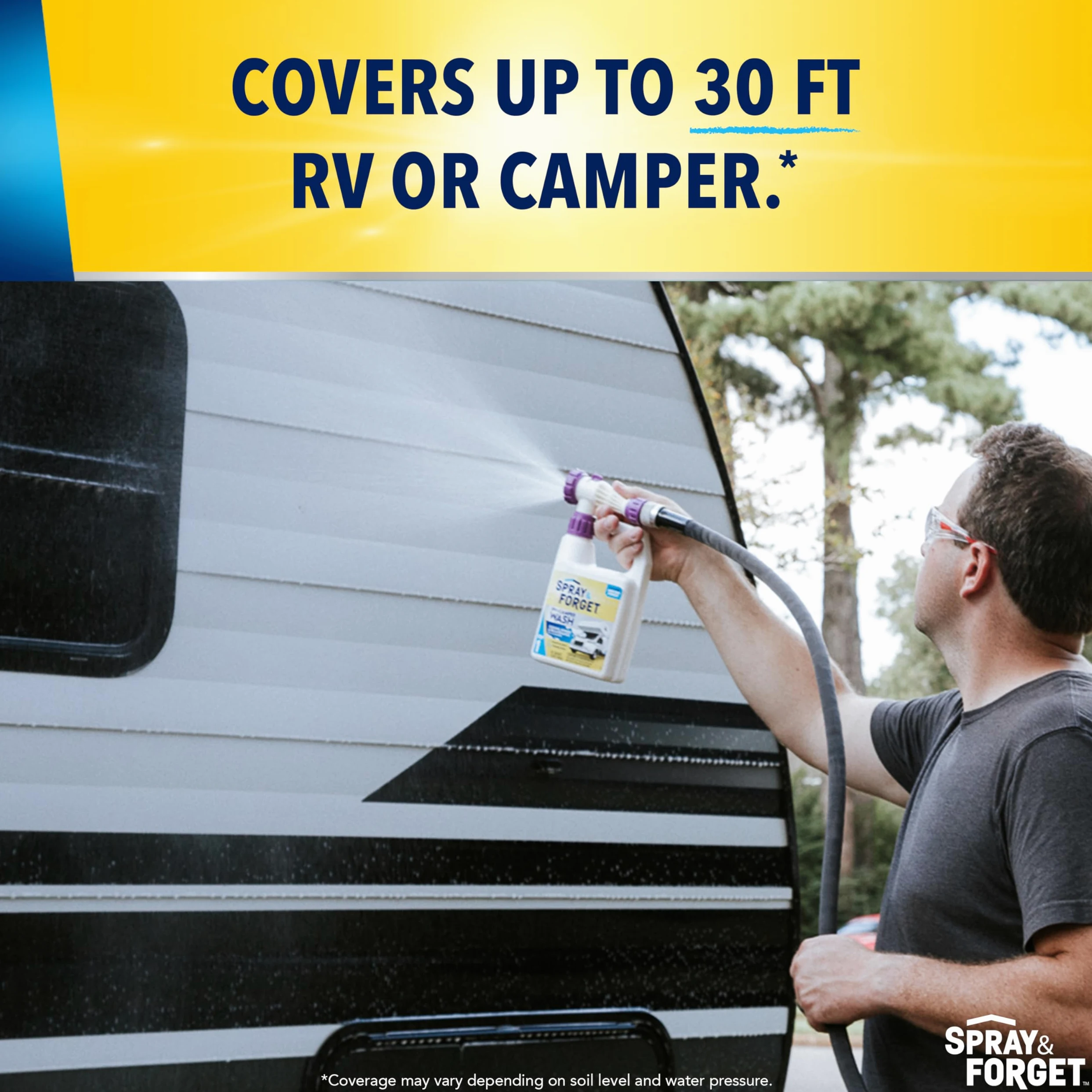 Spray & Forget Combo de lavado y cera para caravana y cámper, incluye lavado de RV y cámper (1 cuarto de galón) y cera para caravana y caravana (1 cuarto de galón) con prácticos adaptadores de extremo