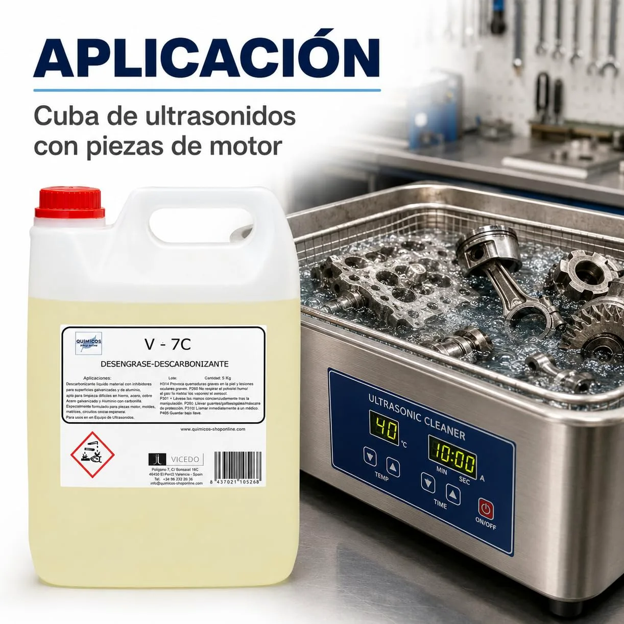 Limpiador Descarbonizante para Ultrasonidos V-7C 25 kg, Concentrado Multimetal para Motores, Culatas, Turbos y Piezas de Automoción