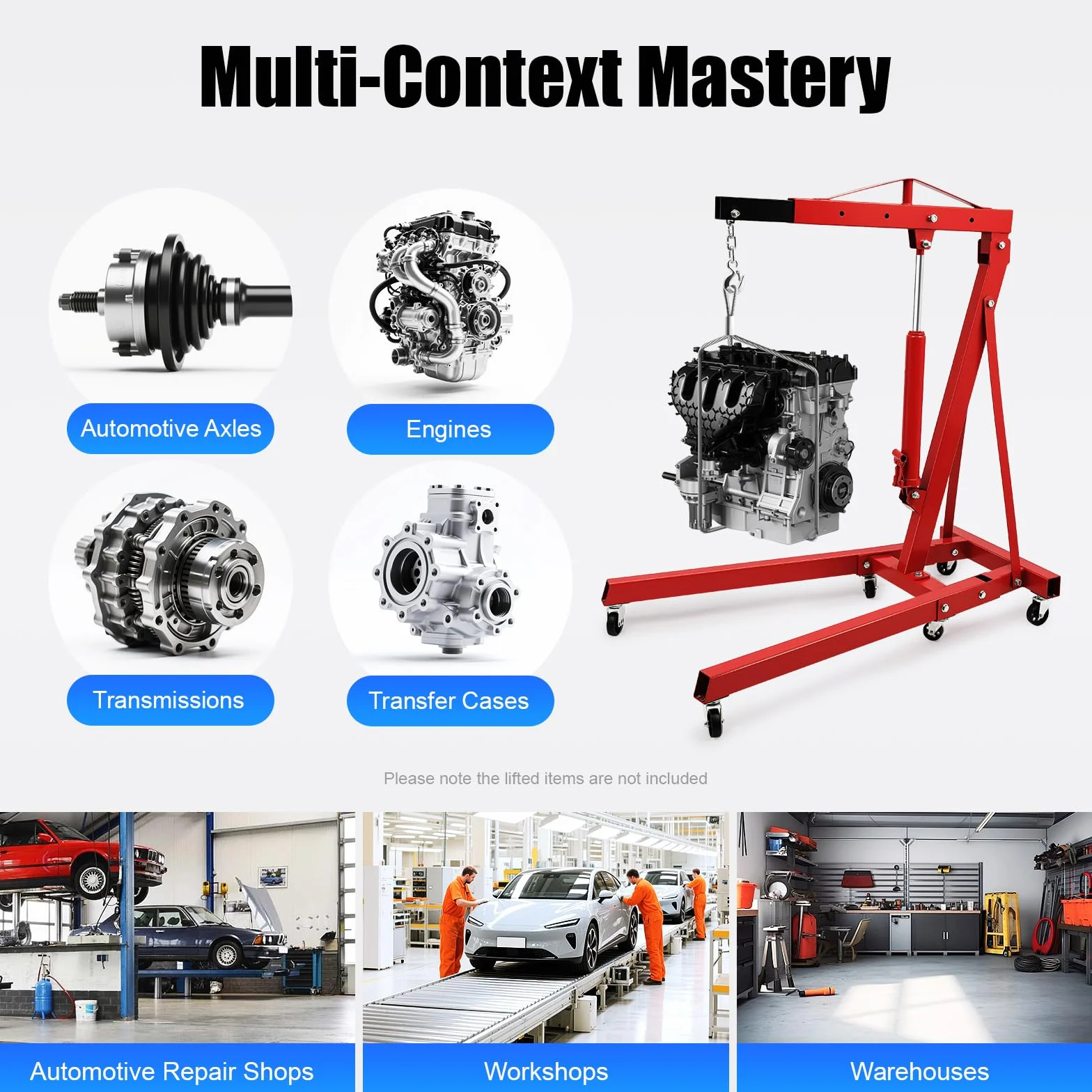 Grúa de motor plegable, 2T 2000 kg, elevador de motor, altura 2,1 m, grúa de taller con cilindro hidráulico 8T, 4 posiciones, 6 ruedas, acero al carbono, distancia del gancho al suelo de 148 cm, para