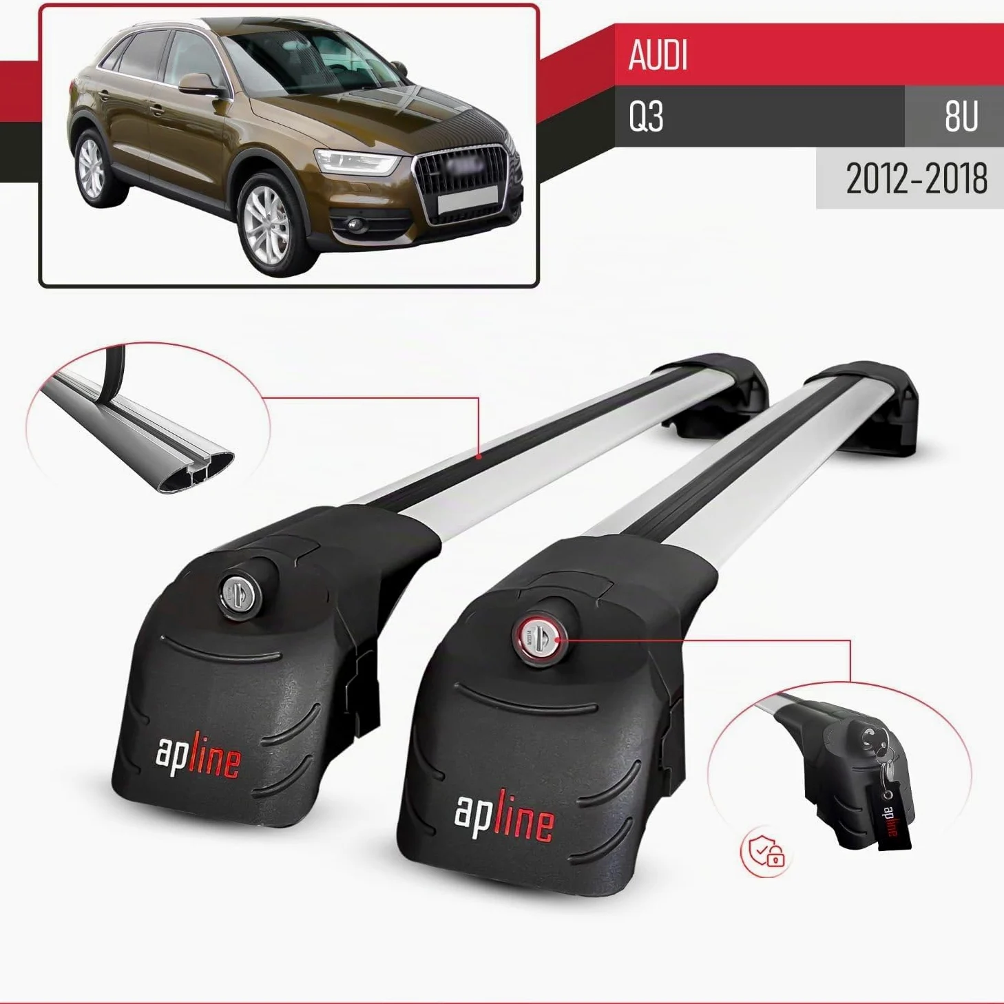 Compatible con Audi Q3 (8U) 2012-2018 Barras de techo ACE-2 Portaequipajes Barras Transversales GRIS