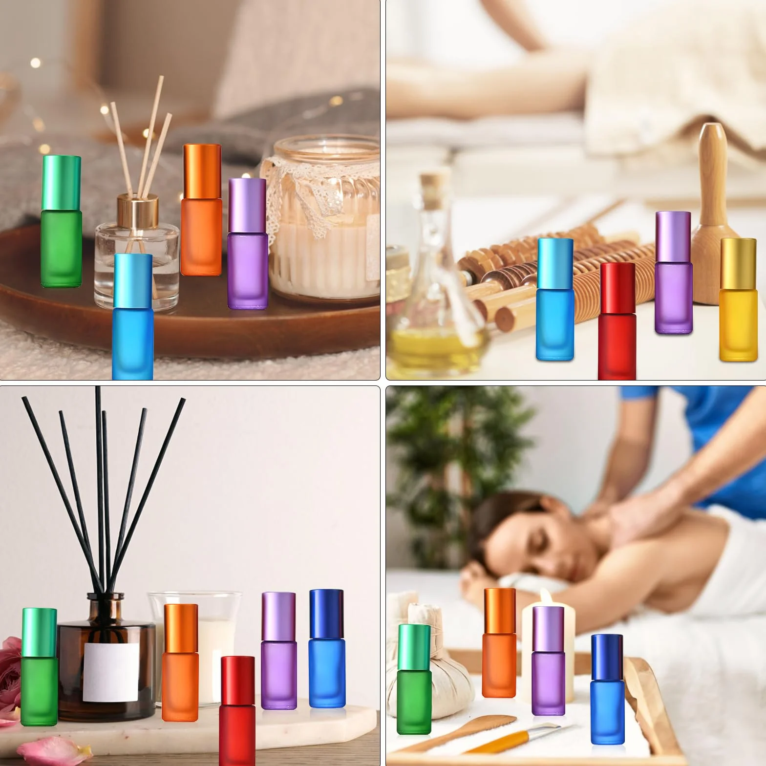 Botellas de cristal para aceite esencial 5 ml con rodillo de acero inoxidable, jeringas y embudo