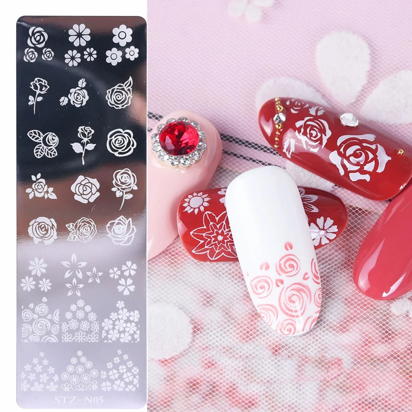 Piezas Nail Art Stamping Placas Uñas con Patrón Mariposa Flor Penacho para Salón