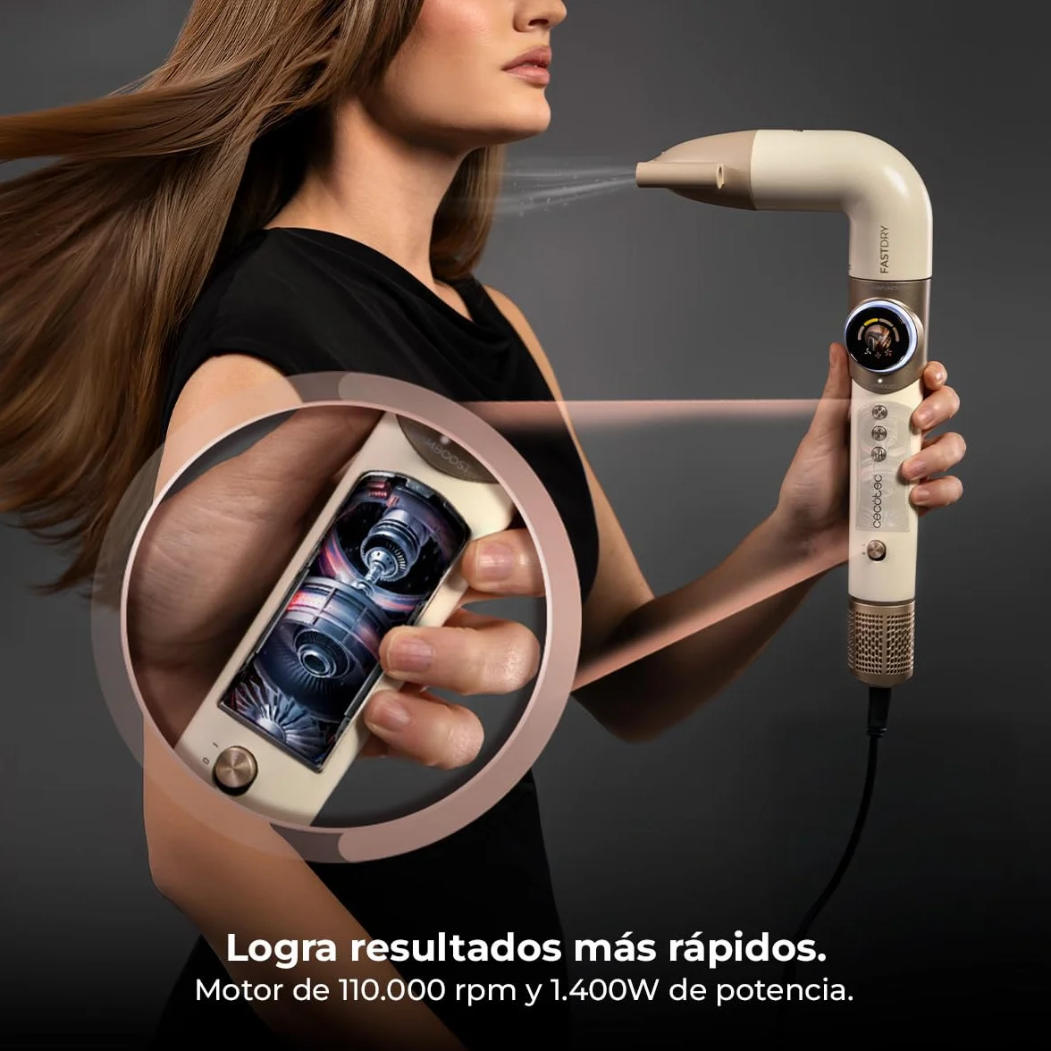 Cecotec AirGlisse 8in1 Cepillo de Aire Moldeador Multifunción 1400W 110000rpm Negro