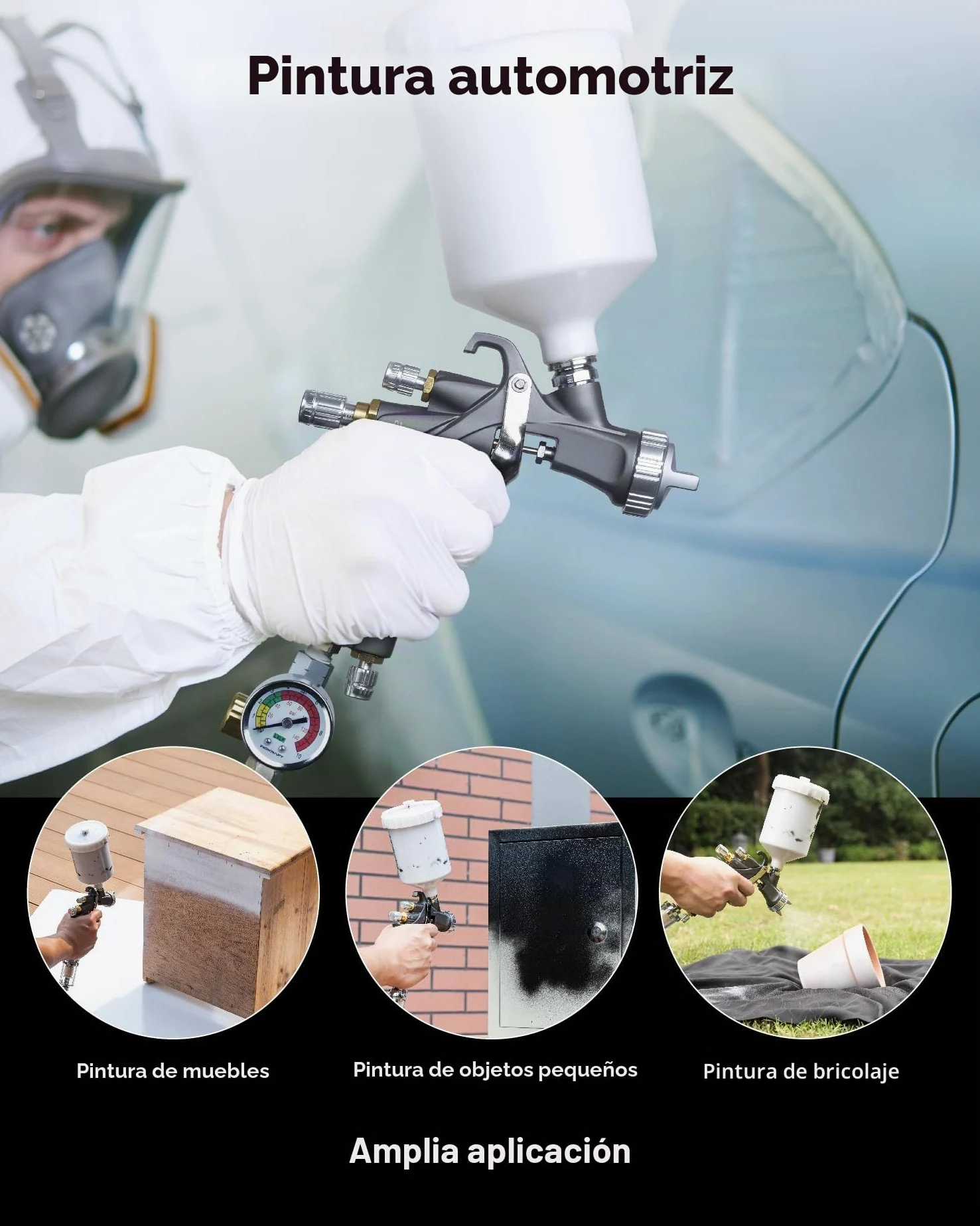 InoKraft Kit básico de Pistola pulverizadora de Aire D1 LVLP, fácil de Usar, Pistola de Pintura para Pintura de automóviles y casa, Boquilla de 1,3 mm, con Accesorios de pulverización de Pintura