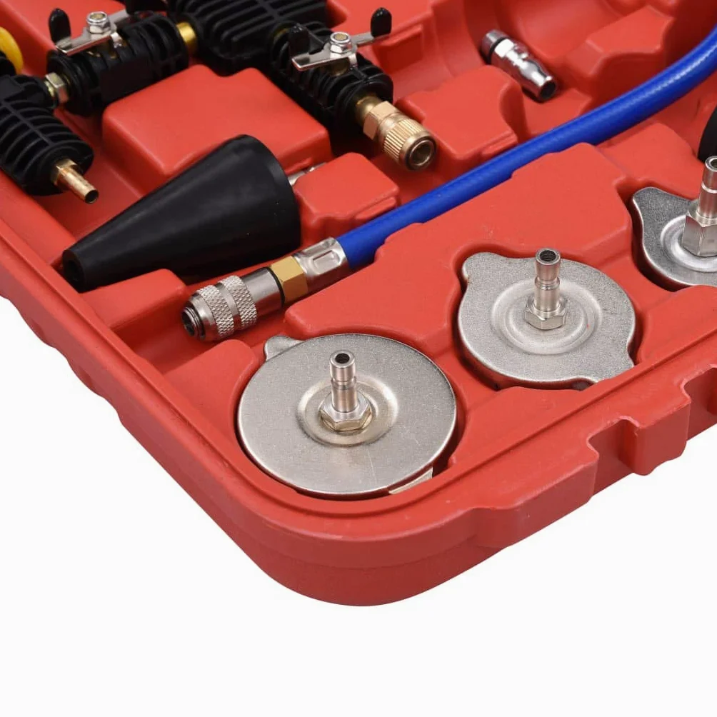 Comprobador de presión para sistema de refrigeración y tapa del radiador, 28 piezas, plástico, aleación de aluminio, 0 a 30 psi, para coche, coche, taller, mantenimiento, diagnóstico y