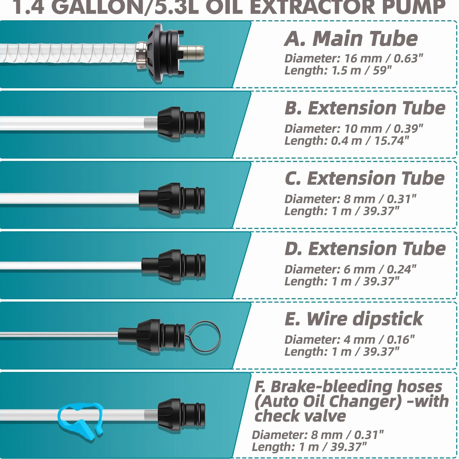 5,3L Manual y Neumática Bomba Succión de Aceite | Bomba Extractora de Fluidos Líquido de Transmisión con 6 Mangueras y Válvula de Seguridad, Bomba de Cambio de Aceite de Motor