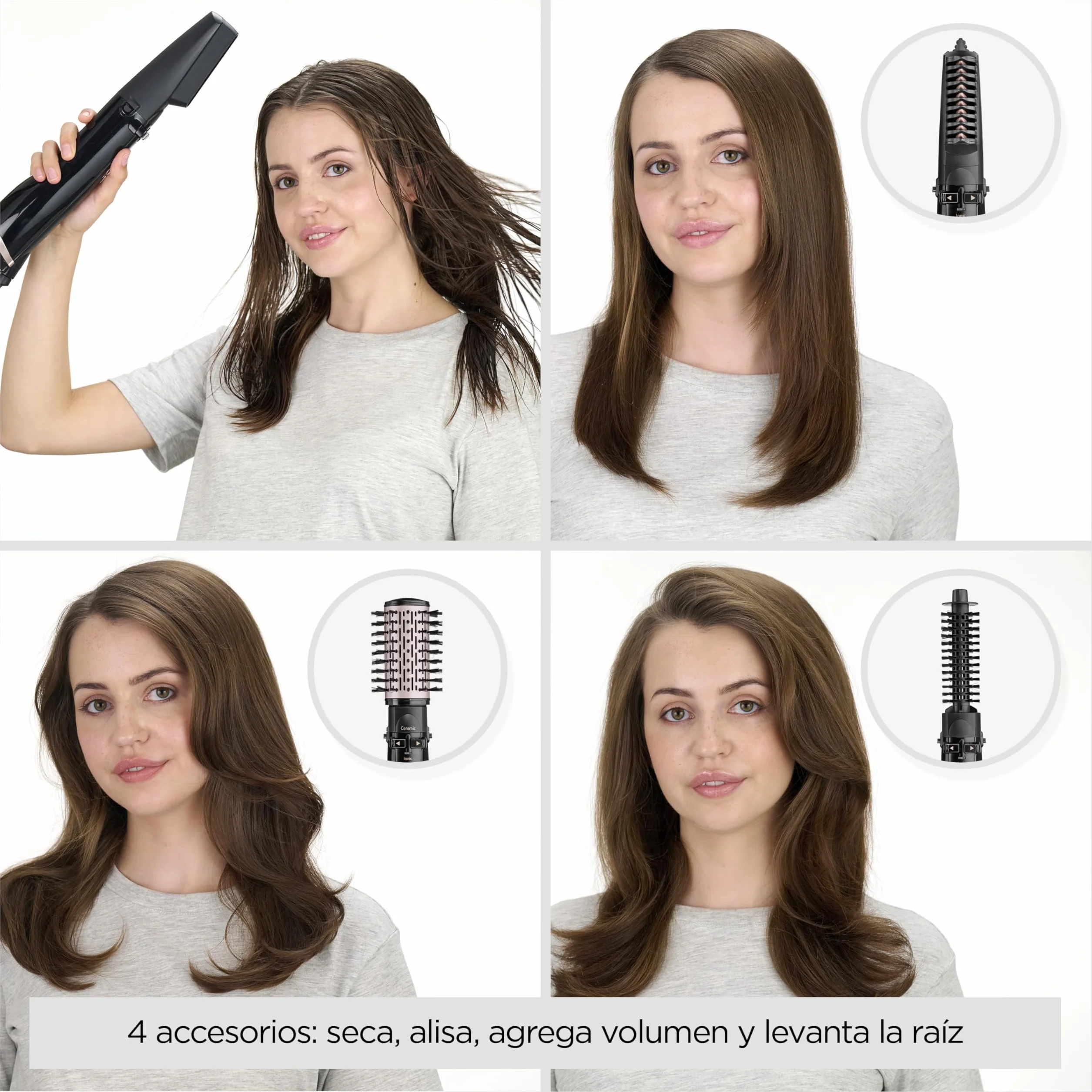 BaByliss AS200E Cepillo Rotatorio de Aire Styler Iónico con 4 Accesorios Secador Alisador Voluminizador Negro