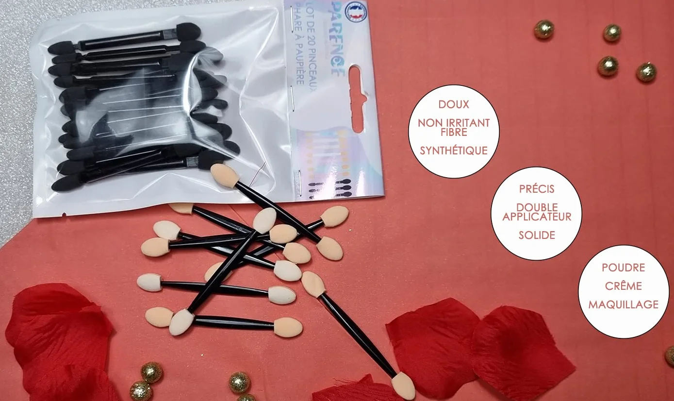 Pinceles de sombra de ojos desechables doble cara esponja con punta Lote 20 negro beige
