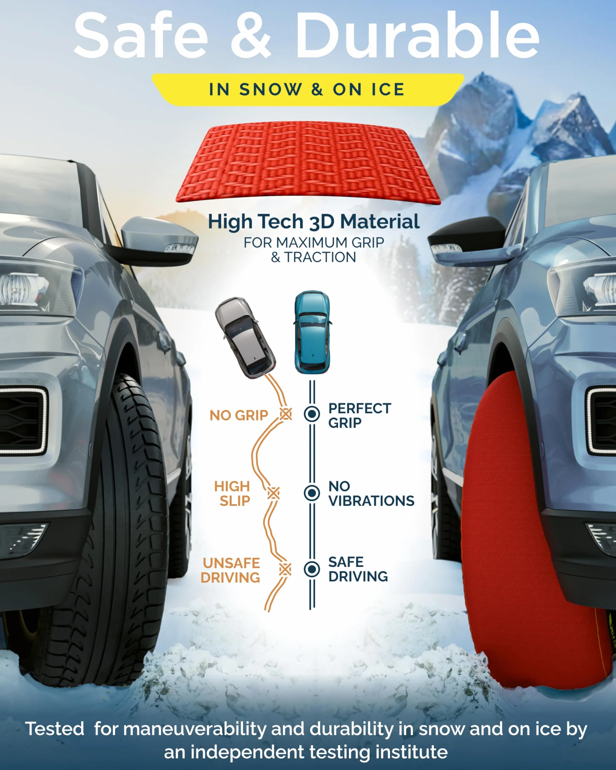 ARLUM Fundas Rueda Nieve para Coche Homologado EN 16662-1 - Dos Cadenas Nieve de Tela para Coche. Snow Sock Talla XL para R14-R22 (Tamaños de Neumáticos Detallados en el Interior) (Control, XL)
