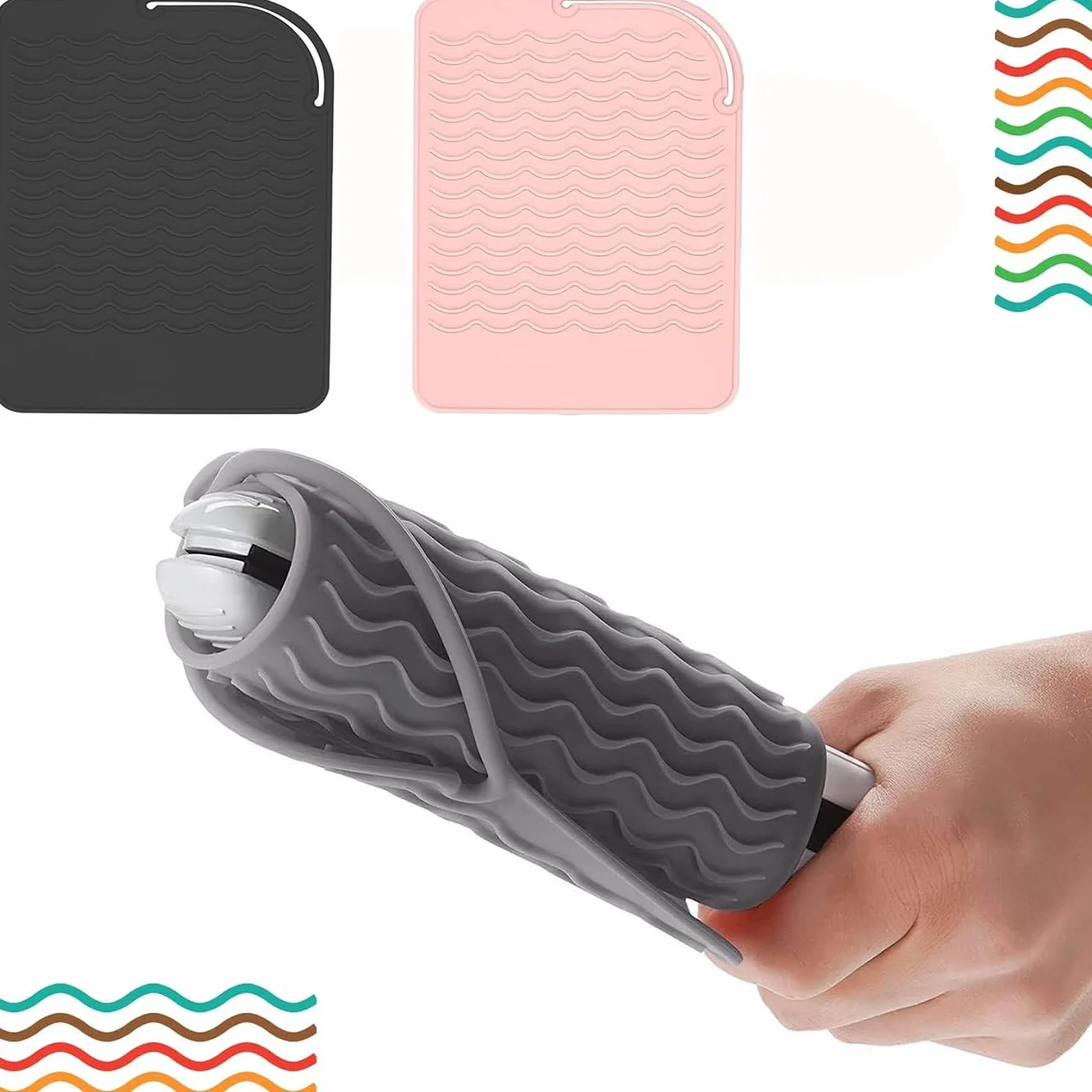 Alfombrilla de Viaje para Plancha Plana, 2 Piezas, Silicona Resistente al Calor
