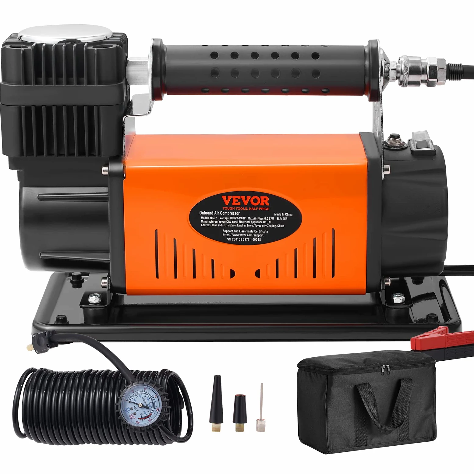 VEVOR Compresor Automático con Motor 12V Inflador Portátil de Neumáticos de Coche 150PSI 6CFM Protección Térmica Bomba de Aire Cable de Alimentación Manguera de Aire de 3m 7,9m para Inflar Camión SUV