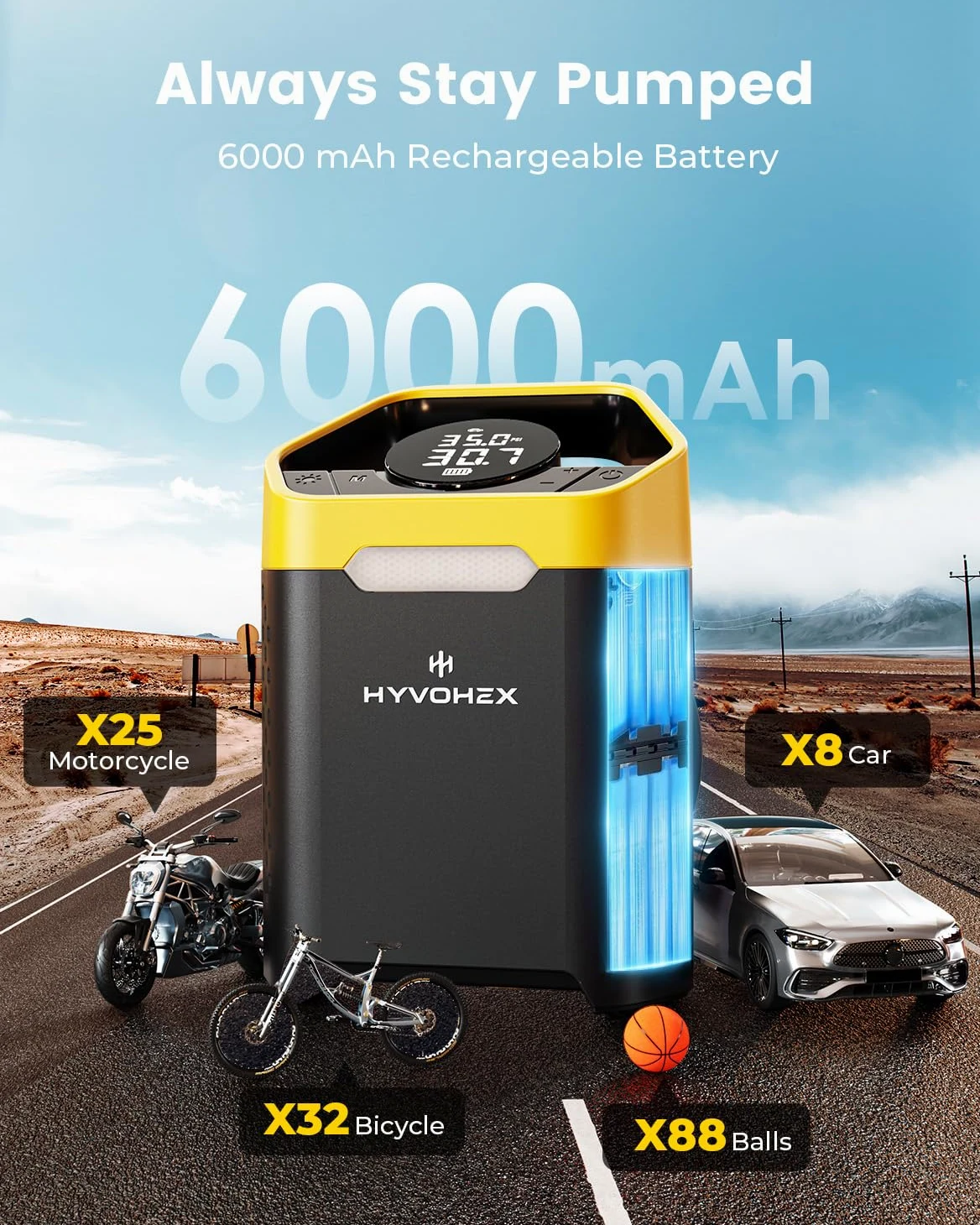 Compresor de aire portátil inflador de neumáticos, bomba de aire portátil inalámbrica de inflado rápido de 1 minuto para neumáticos de automóvil con medidor de presión digital, bomba de aire eléctrica