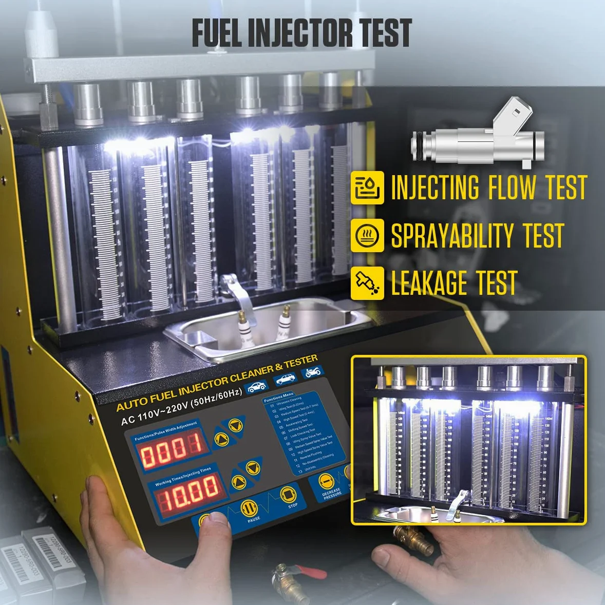 Probador de limpiador de inyectores de combustible de 6 cilindros Probador de limpiador de inyectores de combustible de onda ultrasónica CT200 Probadores de inyectores de combustible 110V/220V