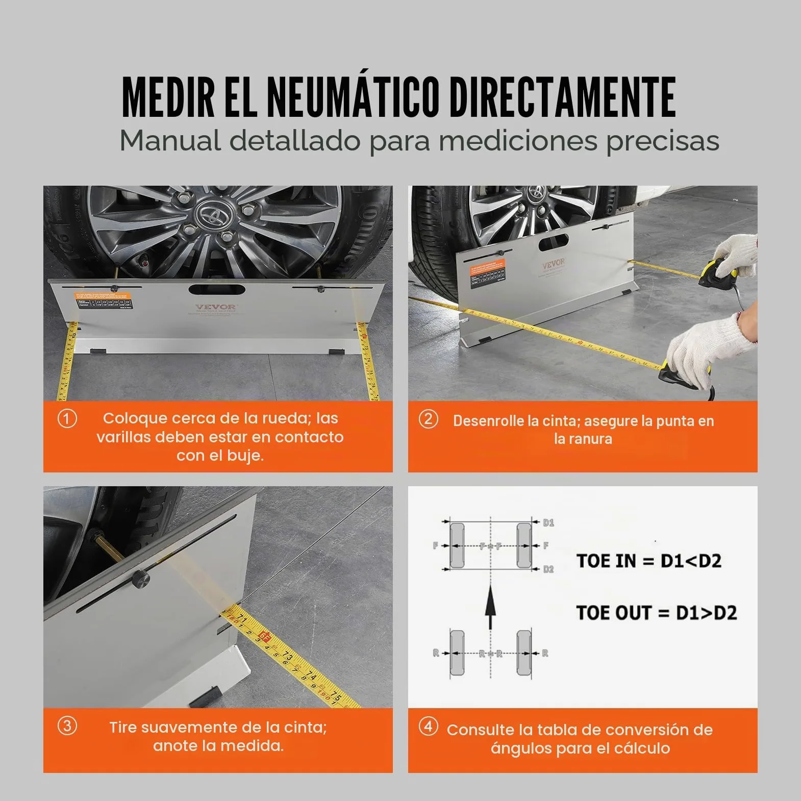 VEVOR Herramienta de alineación de Ruedas, Paquete de 2 Placas de Herramienta de alineación, Placa de Herramienta de medición de ángulo de Punta de Acero Inoxidable, 4 Varillas de alineación