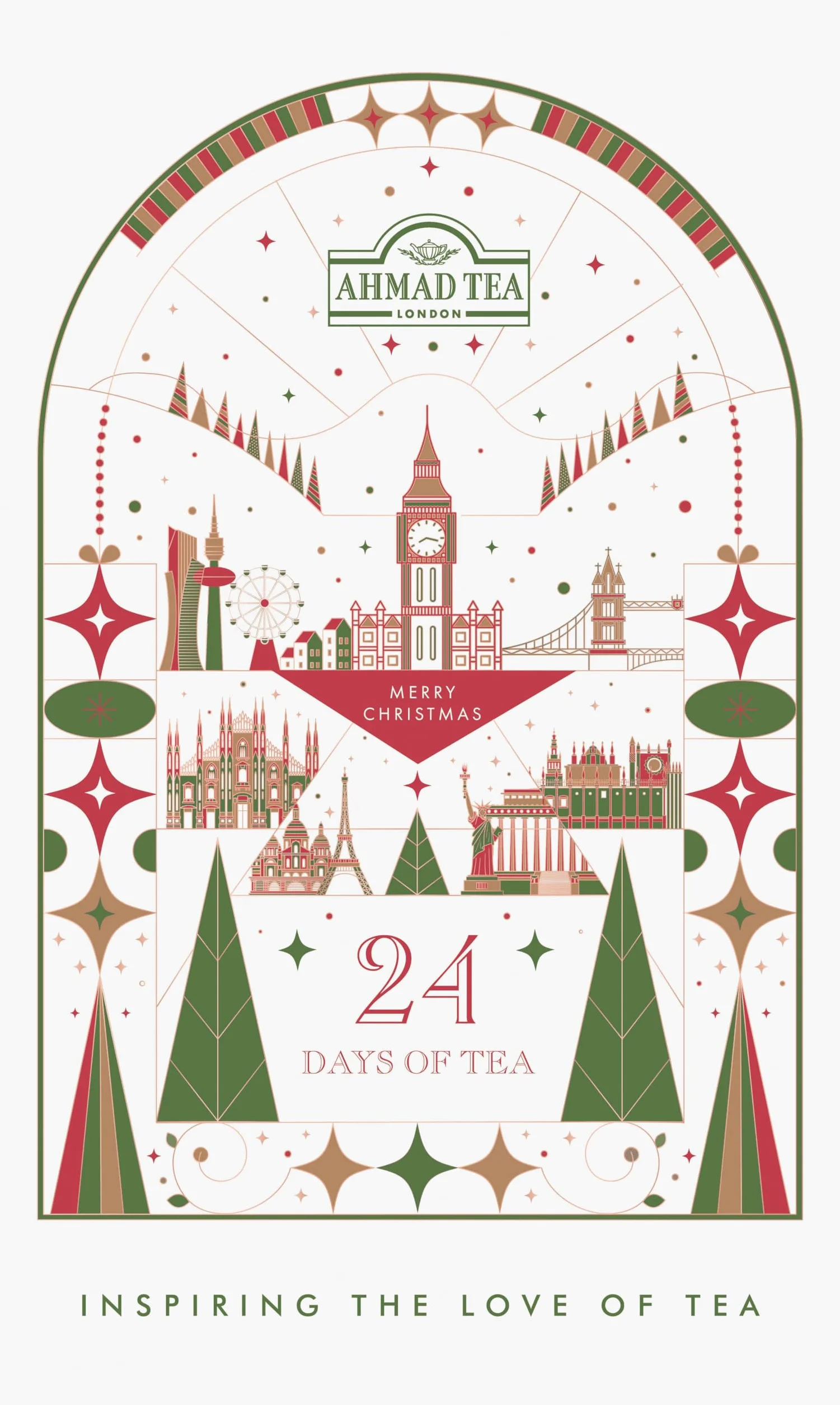 Ahmad Tea Té Calendario de Adviento 2025 - Calendario de Escritorio Plegable - 24 Bolsitas de Té Diferentes - 46,8g