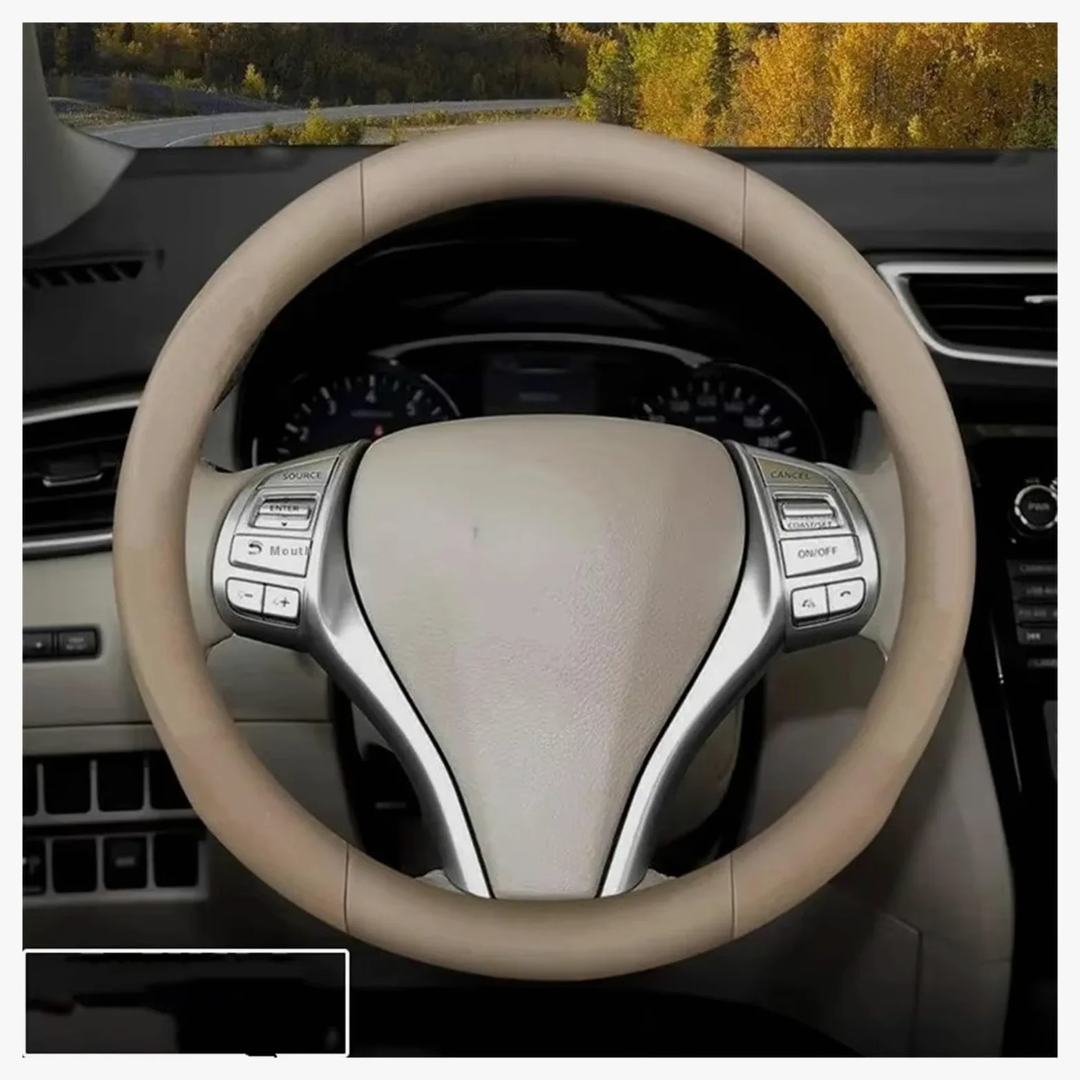 Funda Especial Manillar Coche Funda para Volante Coche para Nissan para Juke para Patrol para Leaf para Maxima para Micra para Rogue para Pulsar para Teana para Tiida Cubre Volante(O Style B Beige)