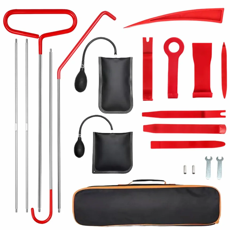 kit de emergencia para Coche, Kit de desbloqueo de Puerta de Coche,Herramienta de Desmontaje de Coche,20 pcs con mango largo, bomba de cuña de aire, cuña sin dejar rastro, para emergencias