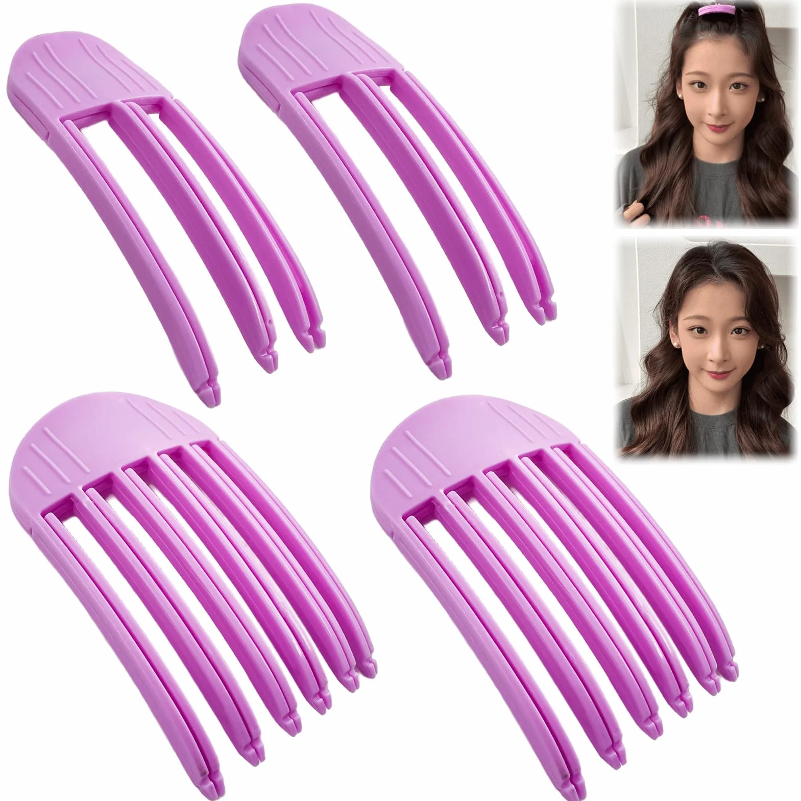 Clip de Volumen para Raíces 4 Piezas, Peines Voluminizadores de 3 y 6 Dientes, Pinzas para Cabello sin Rastro