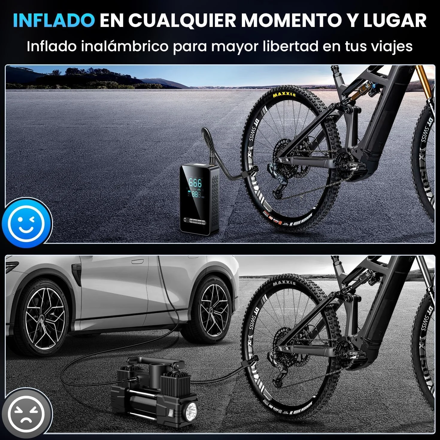 Inflador Eléctrico Portátil 150PSI con Parada Automática, Hinchador de Ruedas para Coche Moto Bicicleta