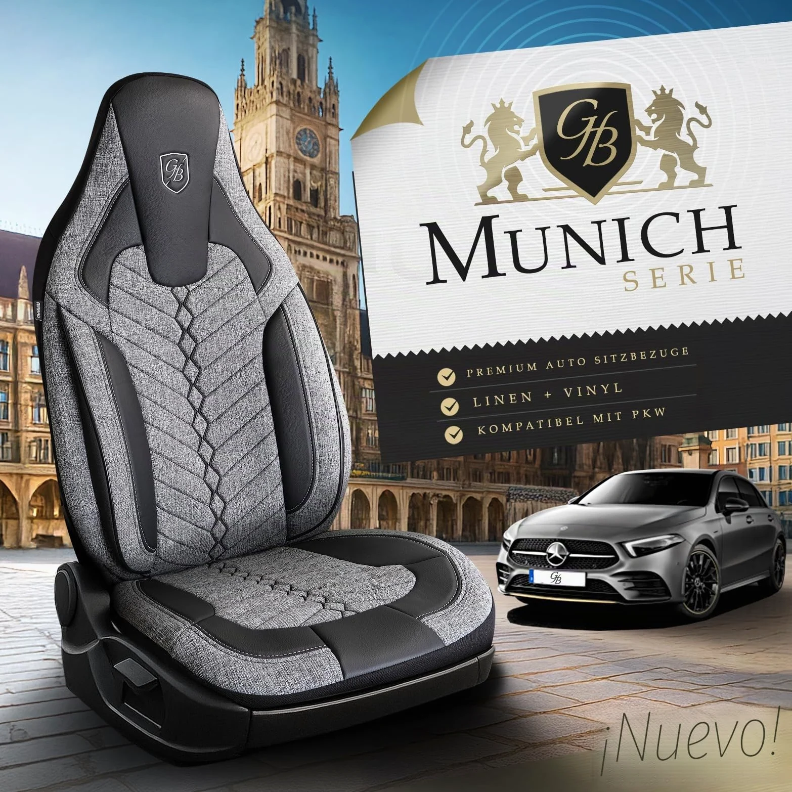 Fundas de asiento de coche universales para coches y SUV – Fundas para asientos delanteros de coche, de lino, gris-negro, compatible con airbag, funda para asiento de coche, juego