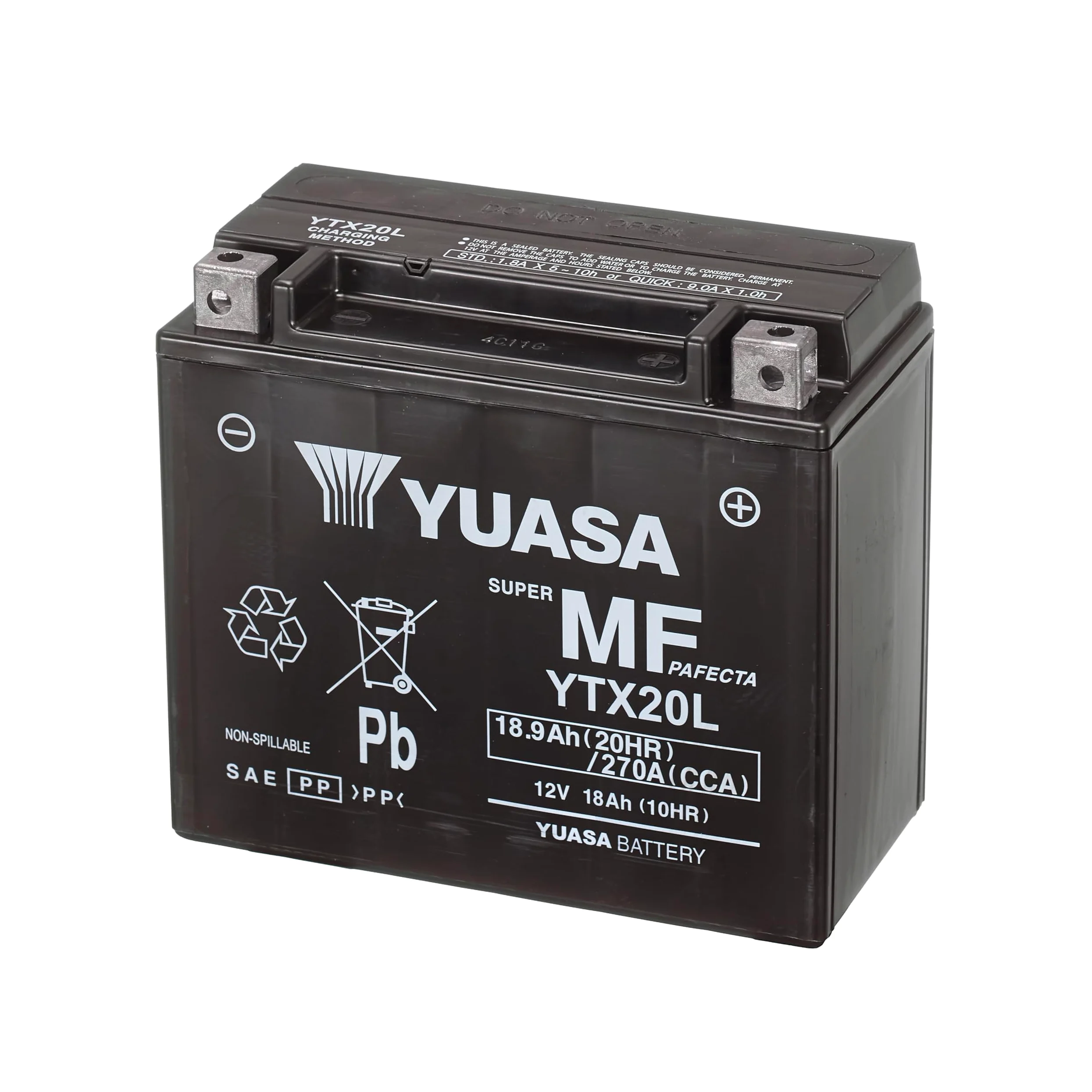 Yuasa YTX20L 12V 270 CCA Batería AGM VRLA para moto libre de mantenimiento