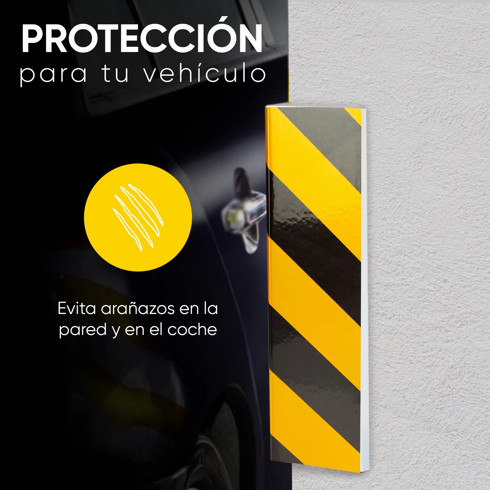 NURADA Protector Columnas Garaje. 4 Unidades. Protector Pared Garaje. Protección Espuma Adhesiva Columnas Cuadradas. Goma Puertas Garaje/Parking. Arañazos Coche, 40x20x2cm (Reflectante Amarillo)