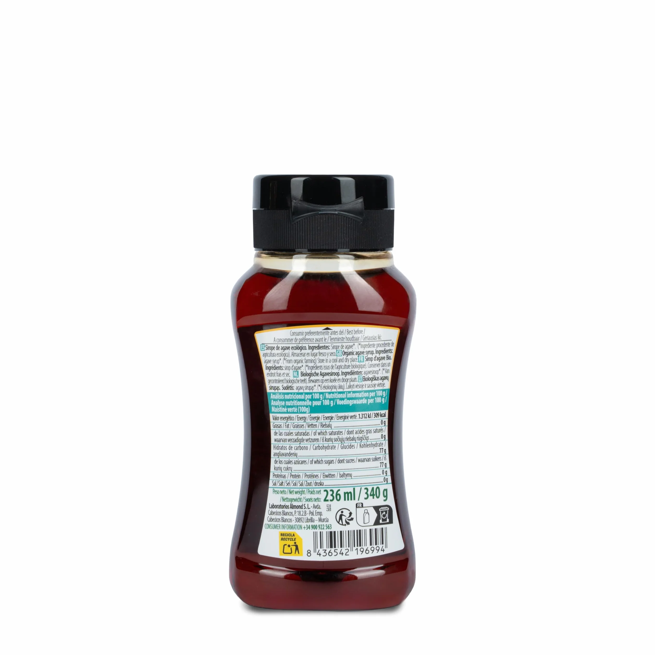 Sirope de Agave Crudo Bio NaturGreen 236 ml, Edulcorante Natural Vegano Sin Gluten
