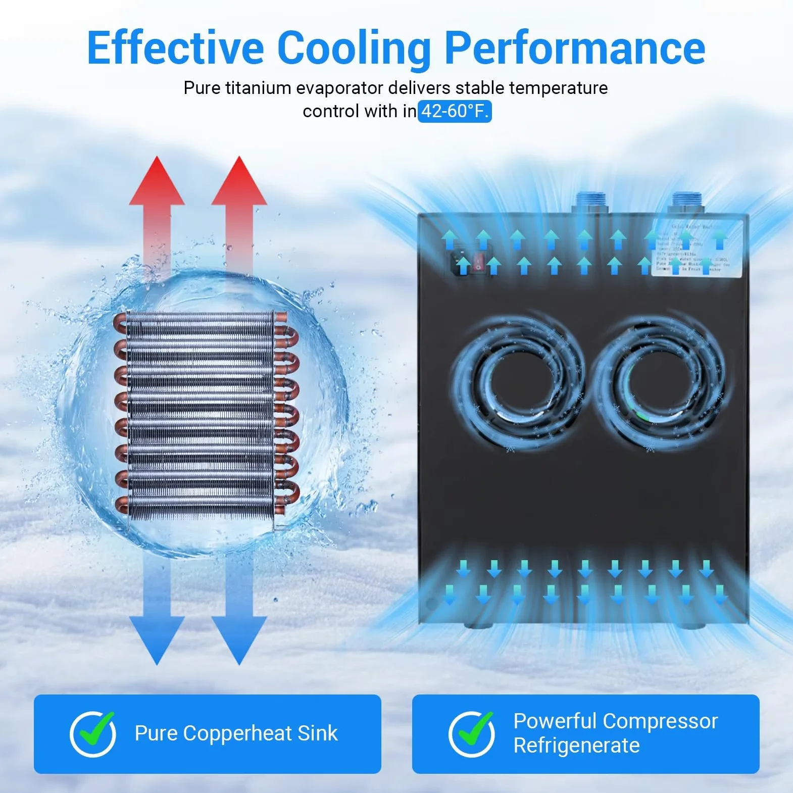 Enfriador de baño frío con filtro y bomba, sistema de refrigeración de temperatura constante de 79 galones, 5-40 ℃, pantalla LED para bañeras y uso universal