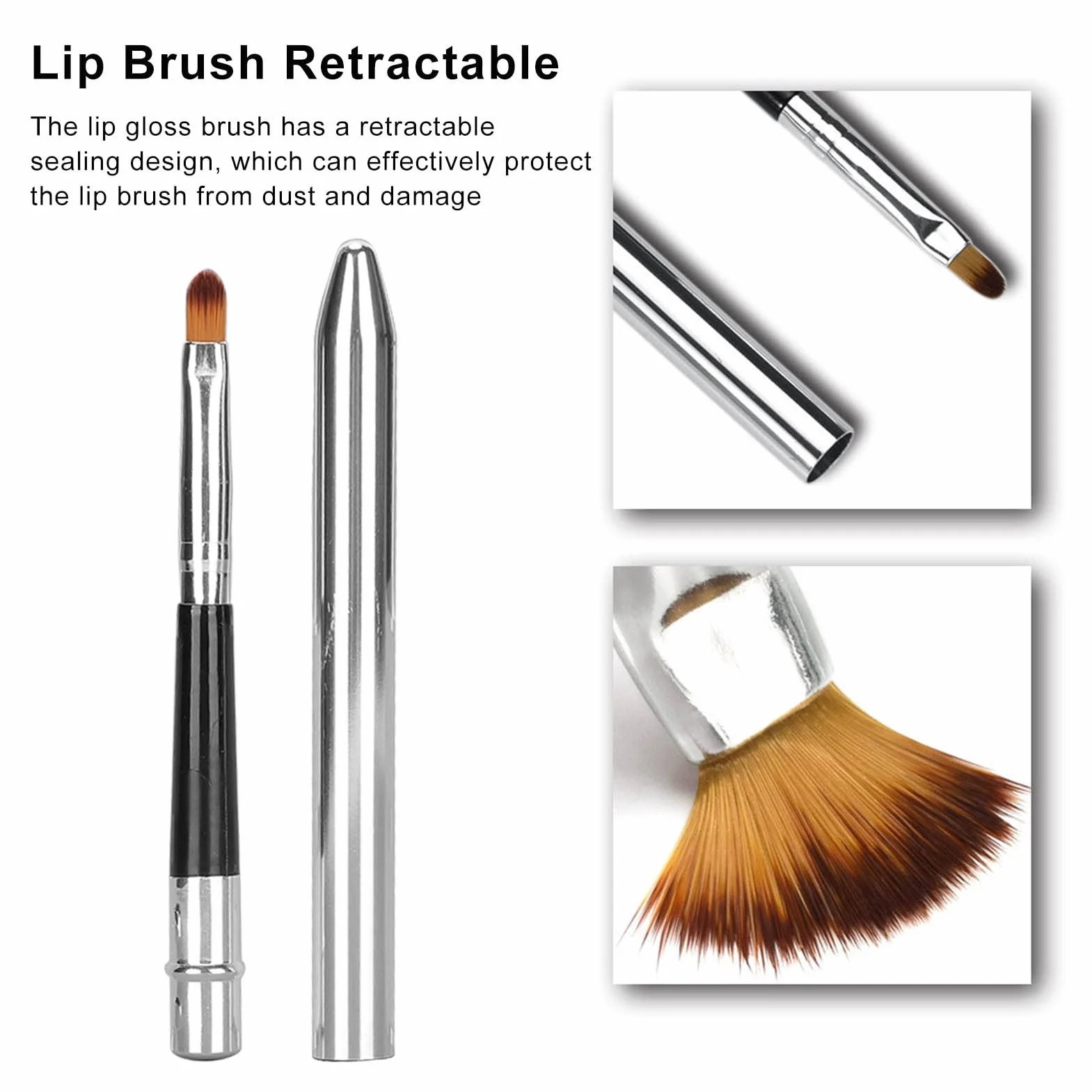 Pincel para Labios 2 Uds. Pinceles Corrector Retráctil Ergonómico Cepillo Labial Tubo Aluminio