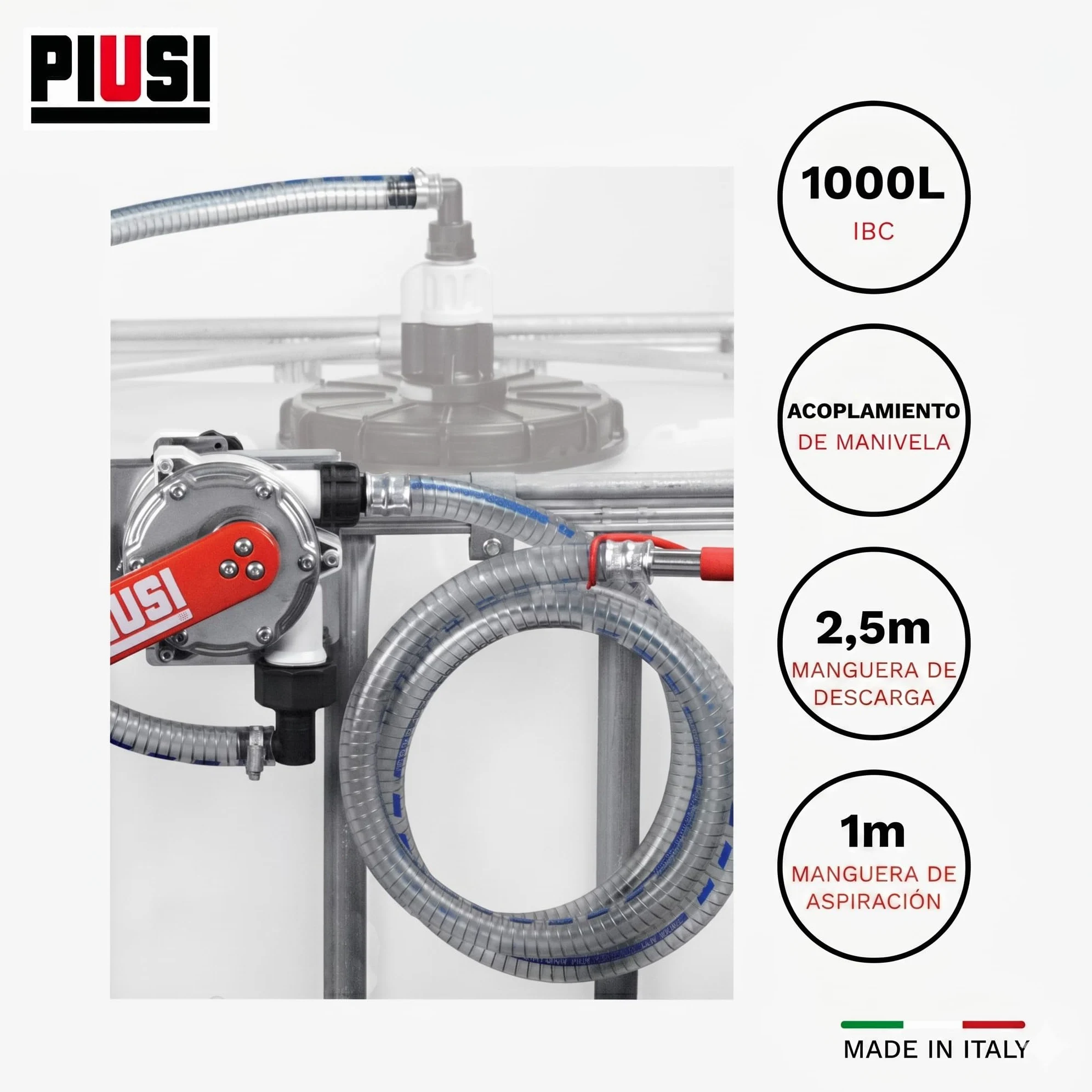 PIUSI Bomba de Mano para Transferencia de AdBlue/Urea/DEF, Agua y Anticongelante con Soporte para Tanque IBC, Capacidad 38 litros por 100 giros | Bomba de Mano Piusi IBC F00332B0A | Producto técnico para repostar y trasvase de solución AdBlue