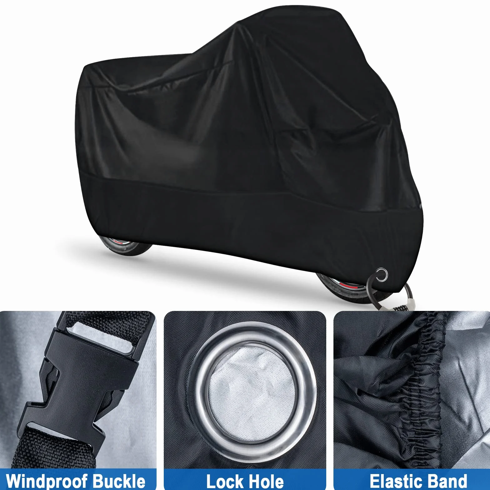 Carehabi Funda Moto Impermeable Funda para Moto XXL Exterior Impermeable para Cubre Scooter Motocicleta Calle/Scambler/Trail/Cross/Enduro - 245 x 105 x 125 cm Negro