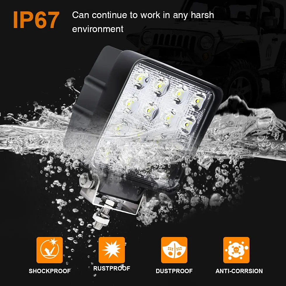 Sonnewelt 48W Faro de Trabajo, Focos LED Tractor 12V- 24V, Faros adicionales Offroad, IP67 Impermeable Luz antiniebla para Focos de Coche para SUV, ATV, UTV, Off-Road, Camión, Moto, Barco (10 piezas)