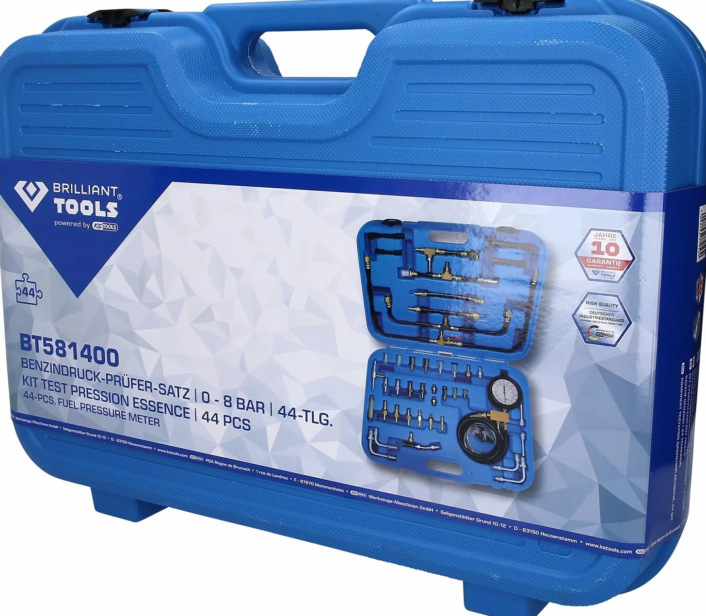BRILLIANT TOOLS BT581400 Juego de comprobador de presión de gasolina, 44 pzs [Powered by KS TOOLS]