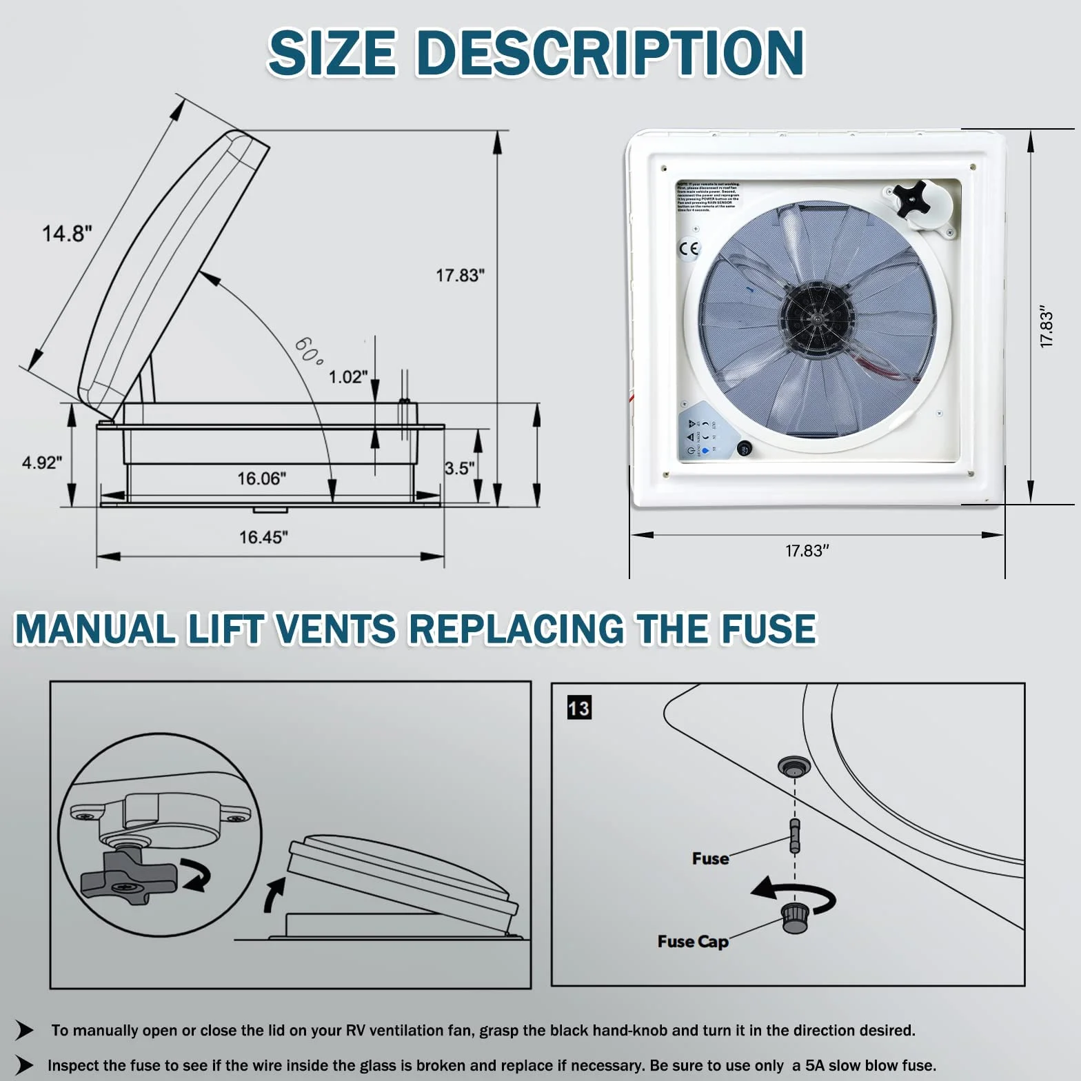 Ventilador De Techo Para Autocaravanas Sensor De Lluvia Reversible 10 Velocidades Mando A Distancia