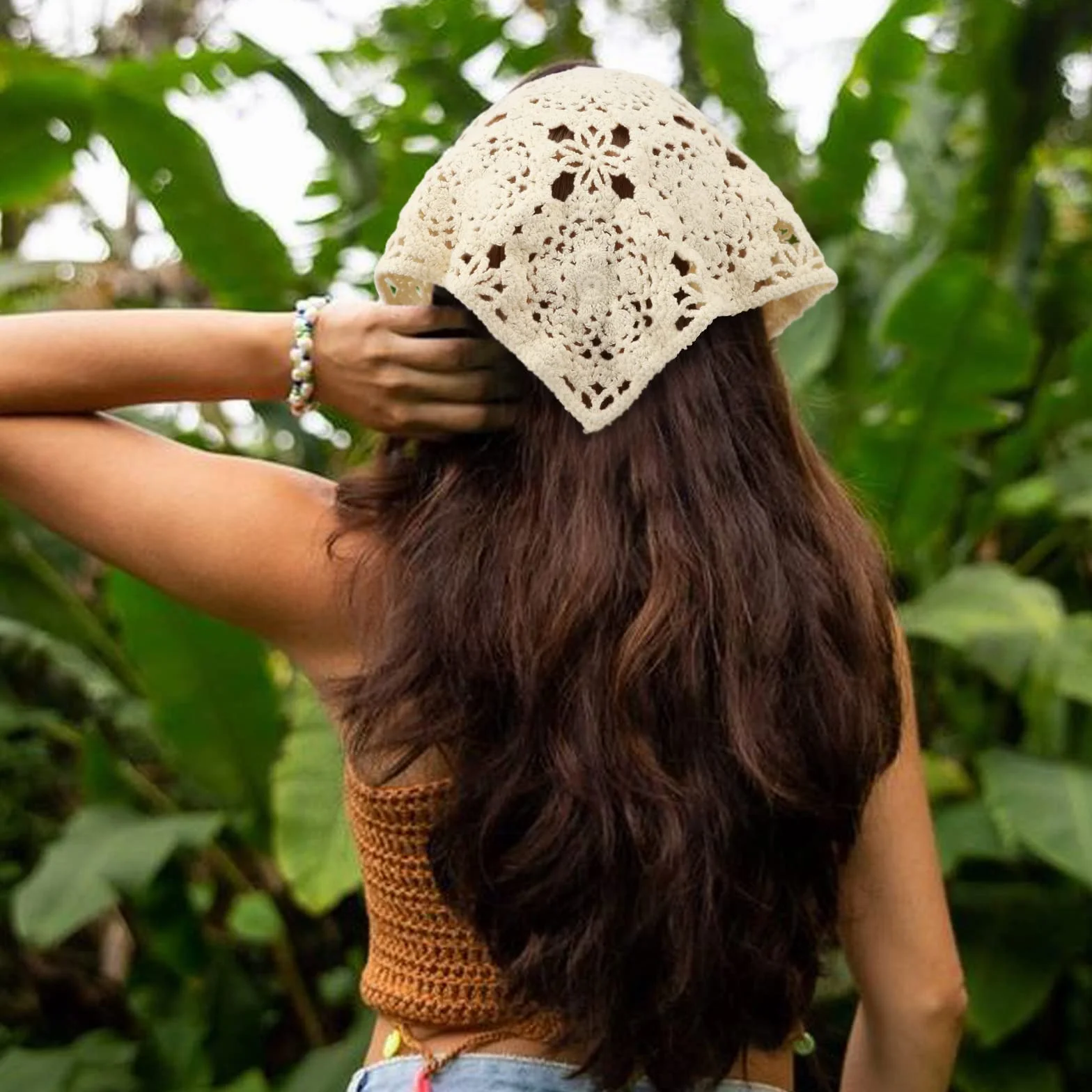 DRESHOW 2 Piezas Pañuelo de Cabeza Crochet Bandana Vintage Anudado Diadema Estampado de Fresas