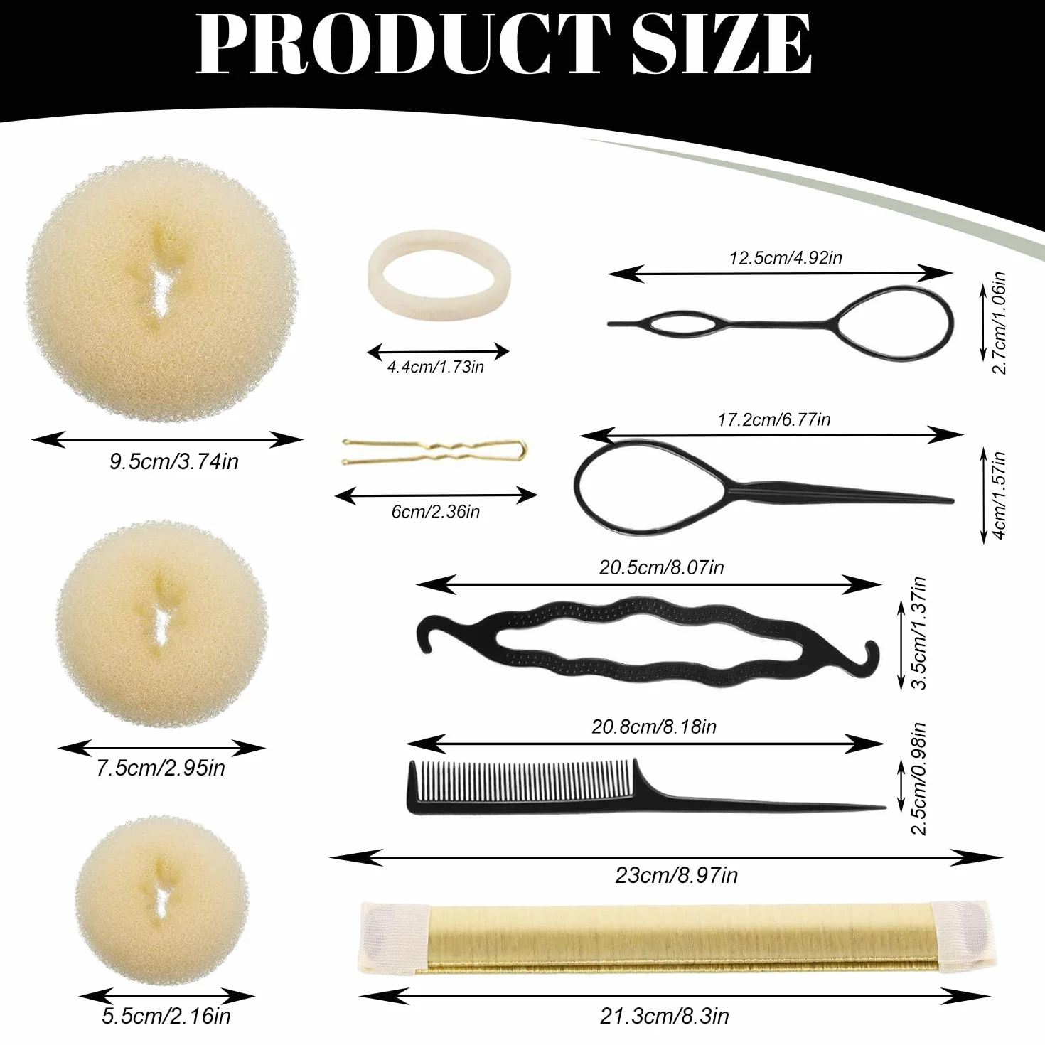 Juego de 21 Piezas Moldeador de Moños para Mujer, Kit con Donuts de Pelo y Horquillas - Beige