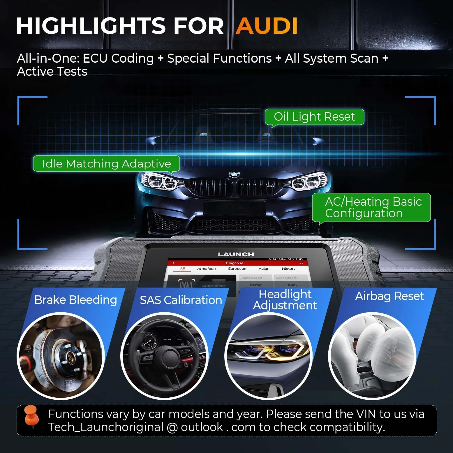 Launch Creader Elite 2.0 BBA OBD2 Scanner para Benz/BMW/Audi Series, Sistema Completo Bidireccional Herramienta de Escaneo de Diagnóstico, Codificación ECU, Pruebas Completas OBD2 Lector de Códigos