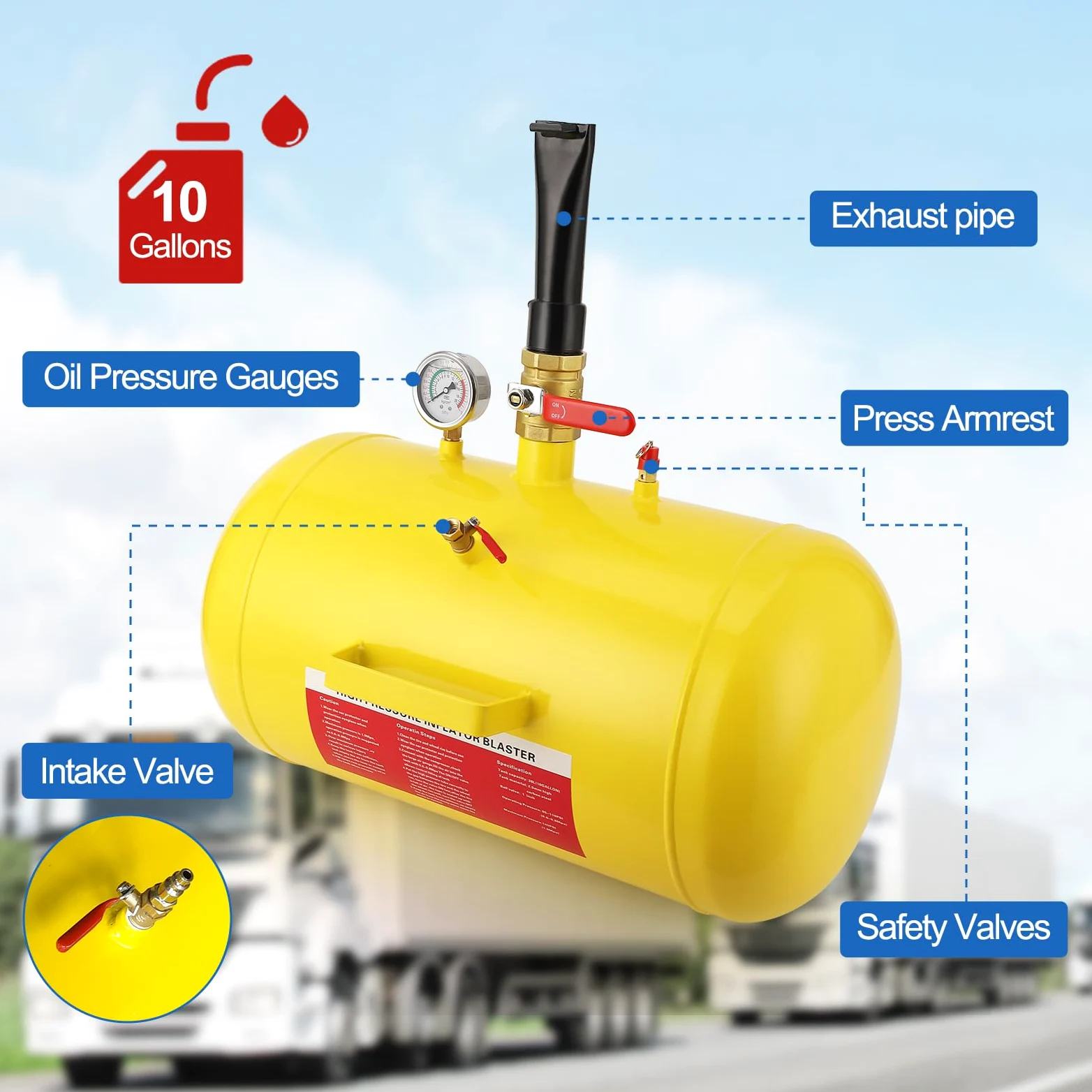 Garvee Inflador de Talones para Neumáticos 38 L Herramienta Montaje Neumáticos sin Cámara Depósito Aire para Asentar Talón de Neumático Inflador Bead Seater para Coche SUV Camión